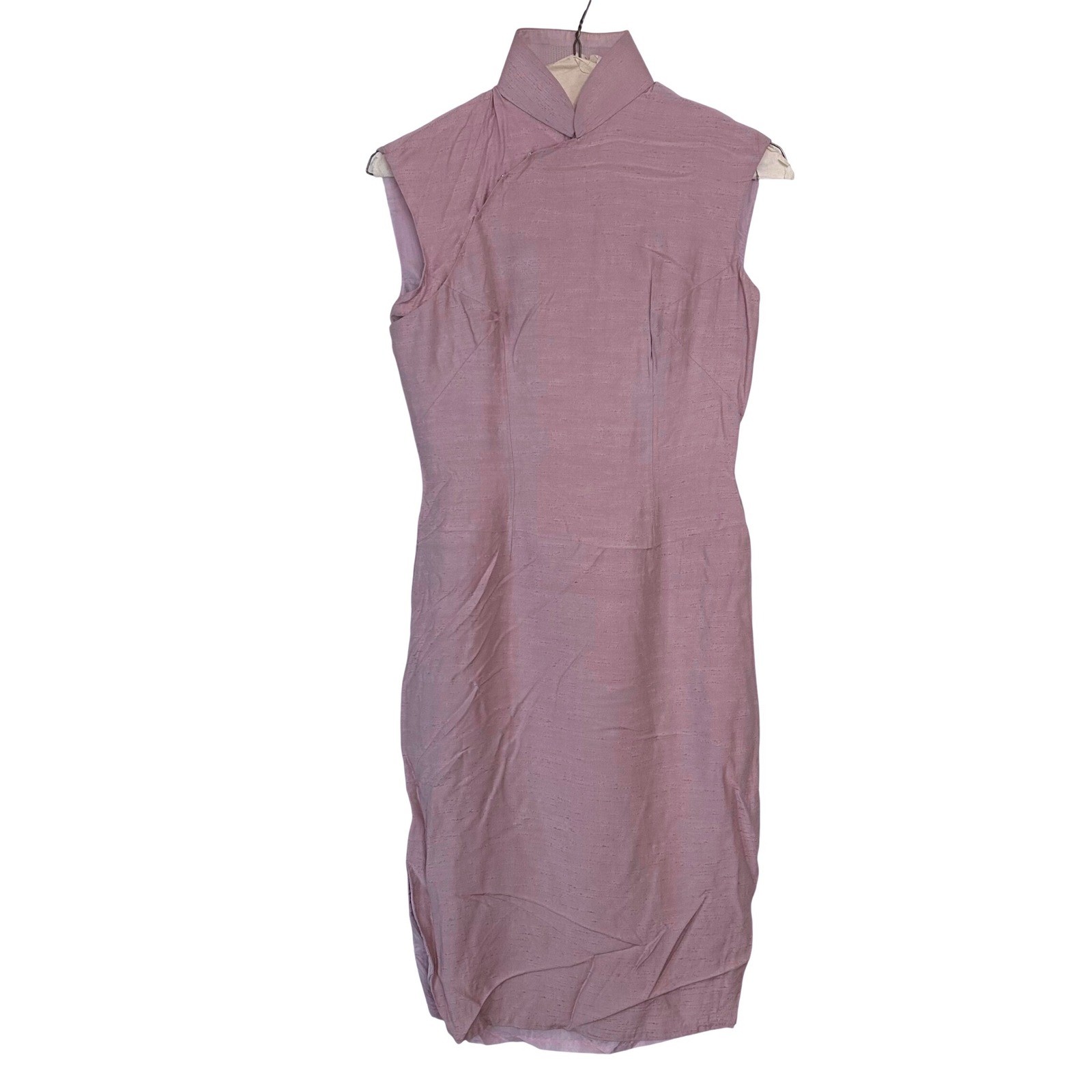Women&rsquo;s S Mauve Pink Mandarin Collar Cheongsam Dress Sleeveless Silk Oriental