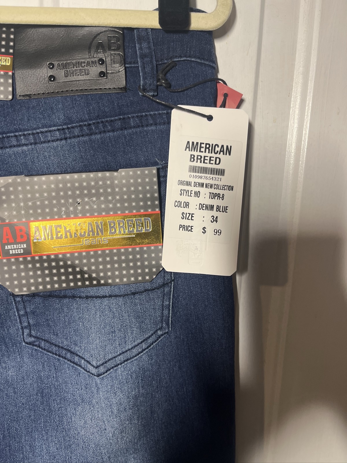 American Breed Men&rsquo;s Distressed Jeans Dark Blue Stretch Slim Fit Sz 34