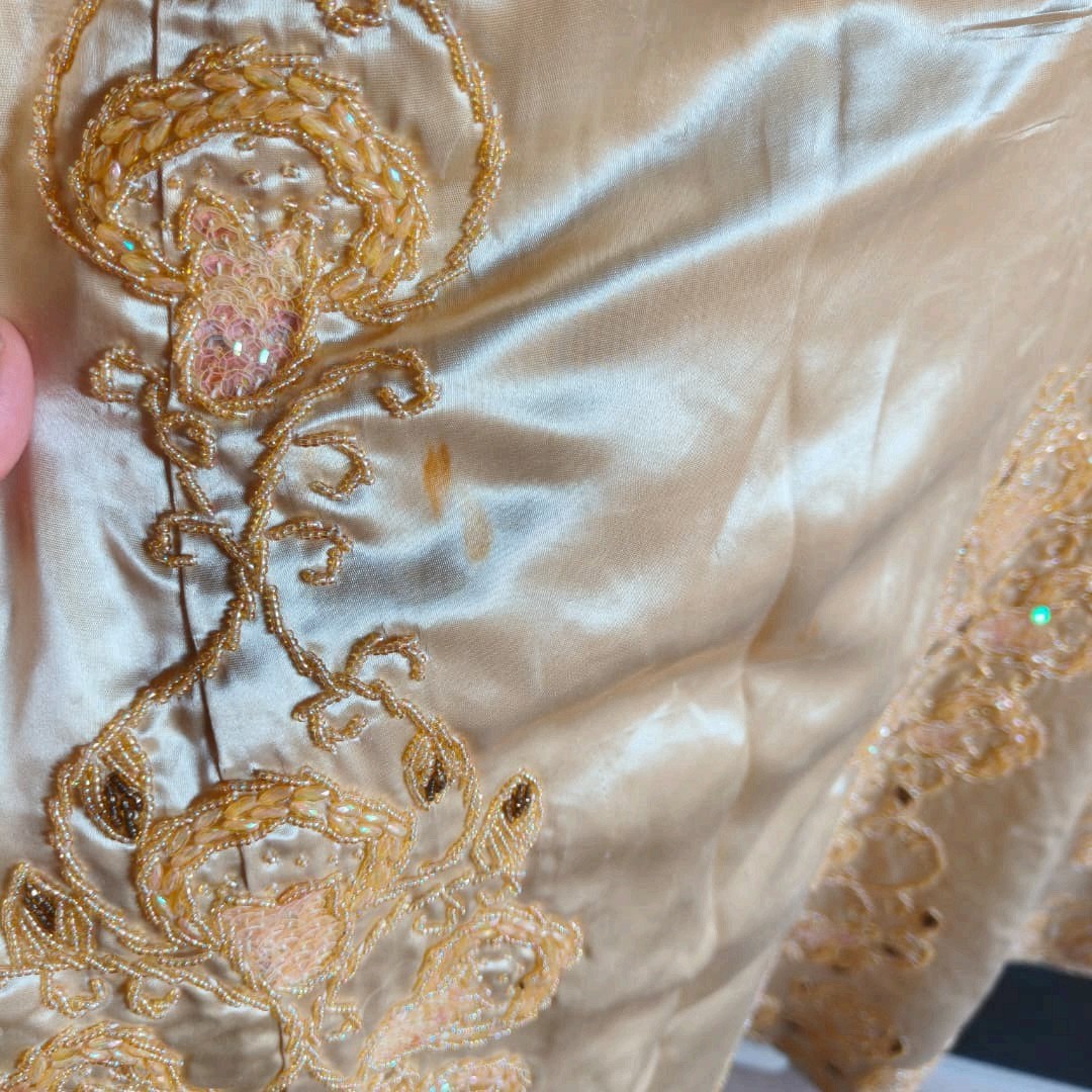 Vintage Algerian Constantine Chemsa Gandoura Gold Embroidered Dress Used