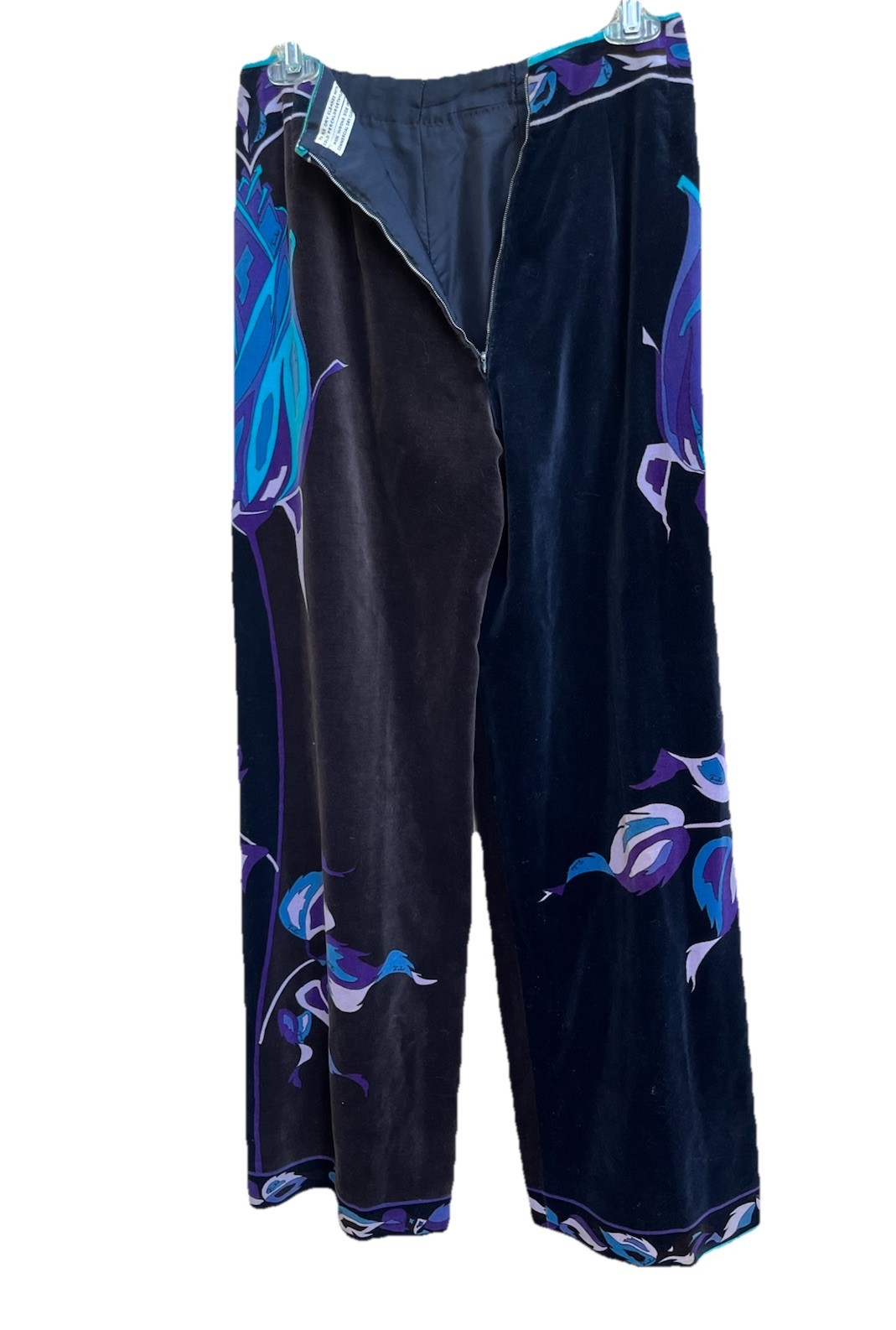 EMILIO PUCCI c.1960-70’sMulticolor Rose Silk Velvet Palazzo Wide Leg Pants S