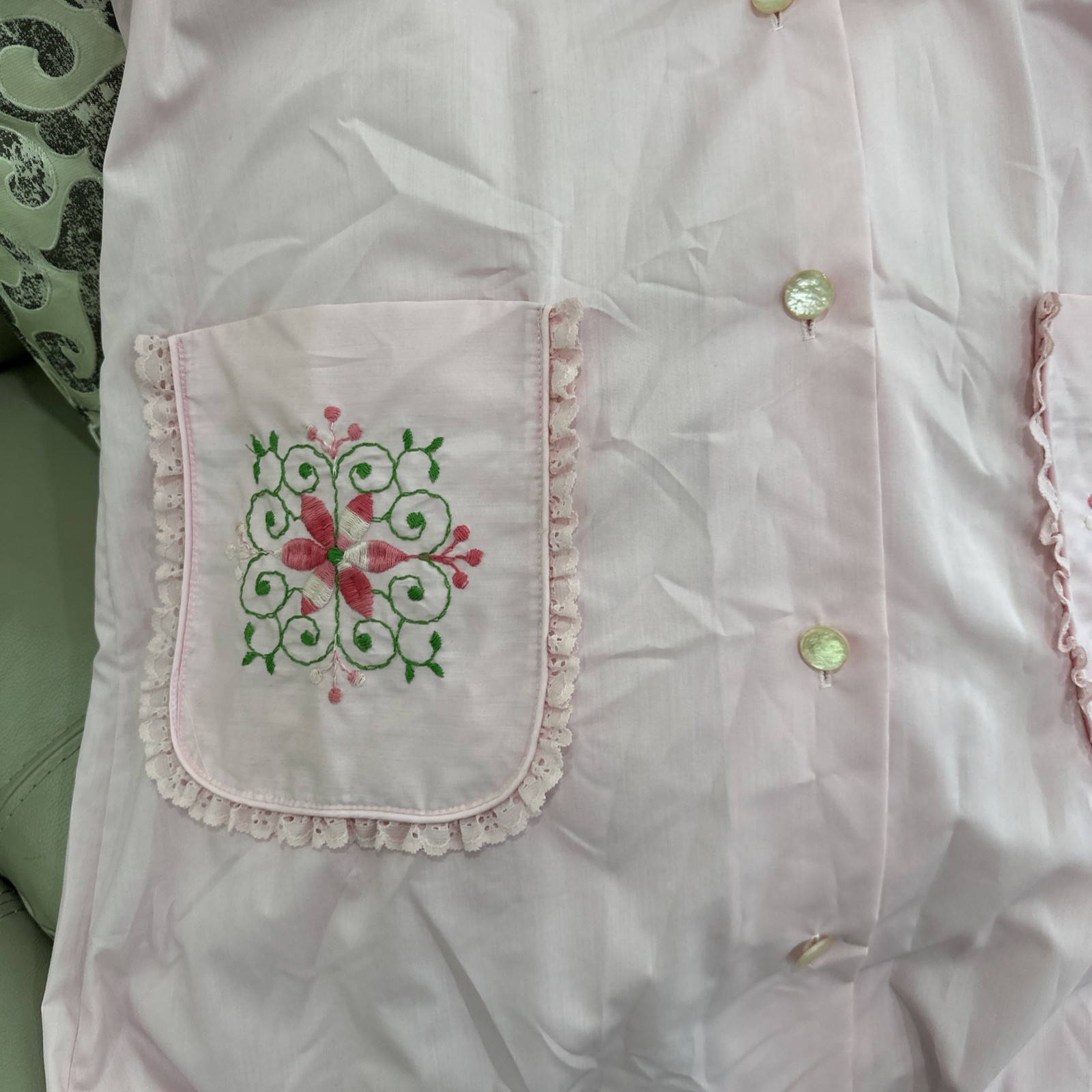 Sears The Comfort Coat Pink Embroidered House Dress Duster Robe Cottagecore Sz16