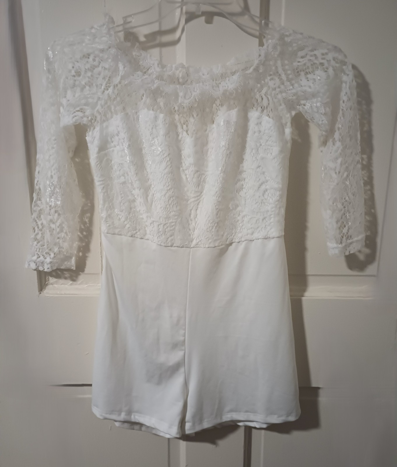 Vtg 80s Chantilly Lace Yoke Overlay Stretch Playsuit Romper summer beach XS