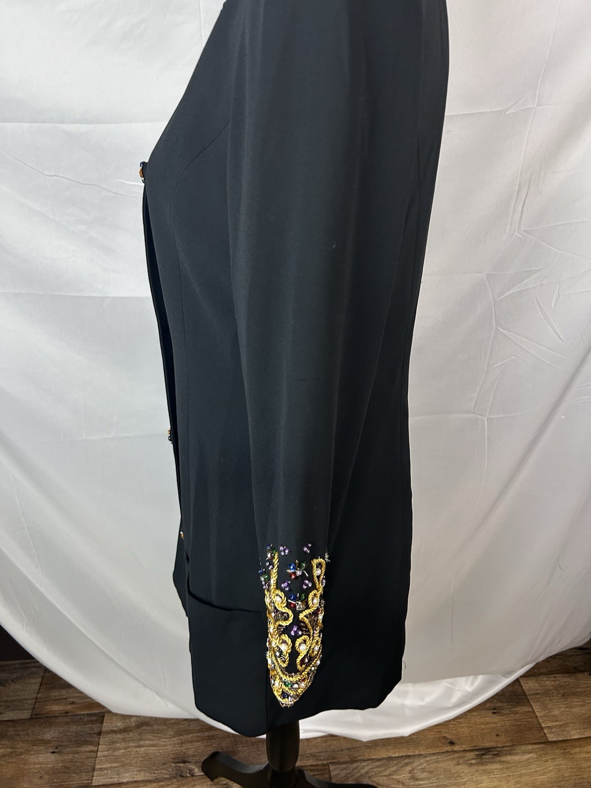 Frank Usher VTG Button Down Dress Black With Multicolor Buttons Embroidery