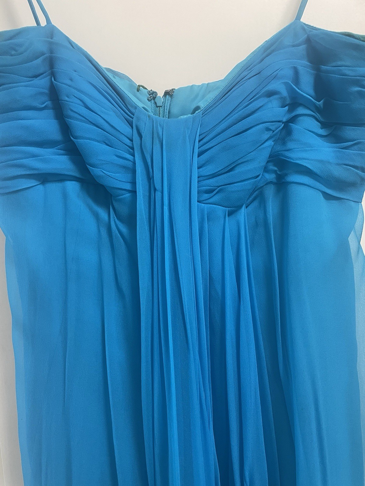 Bonwit Teller Aqua Silk Chiffon Evening Gown Spaghetti Straps 1960&rsquo;s Size Small