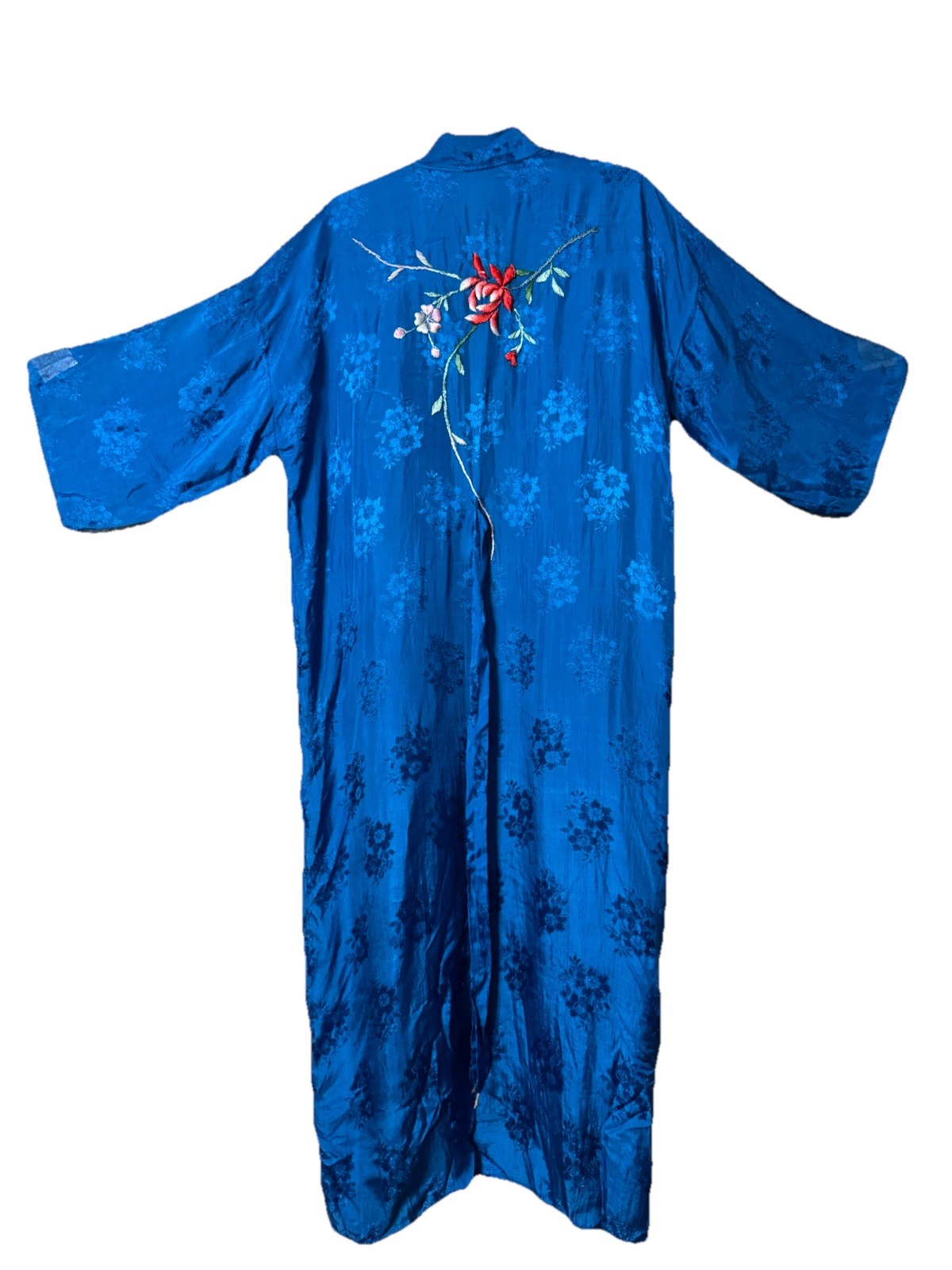 VTG Royal Blue Silk Embroidered Silk Robe Unisex Large Chest 44” Waist 48”