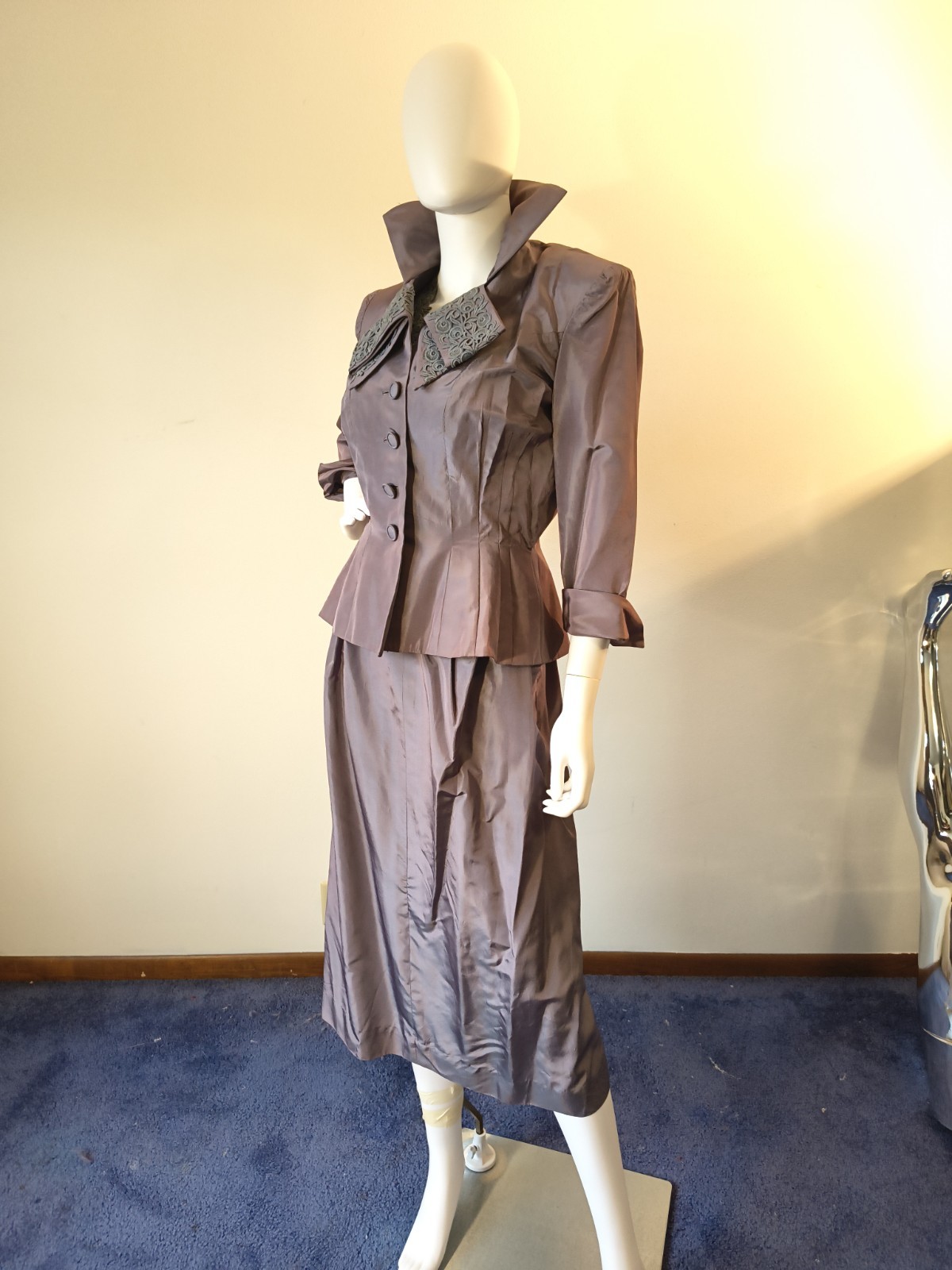Vintage 50&rsquo;s Parness Feinstein 2pc Purple Sharkskin Taffeta Cocktail Dress