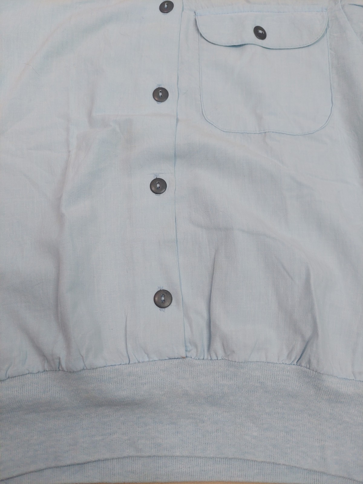 Vintage 80s Blue Blouson Blouse Buttons Banded Hem Dolman Sleeve Minimalist M