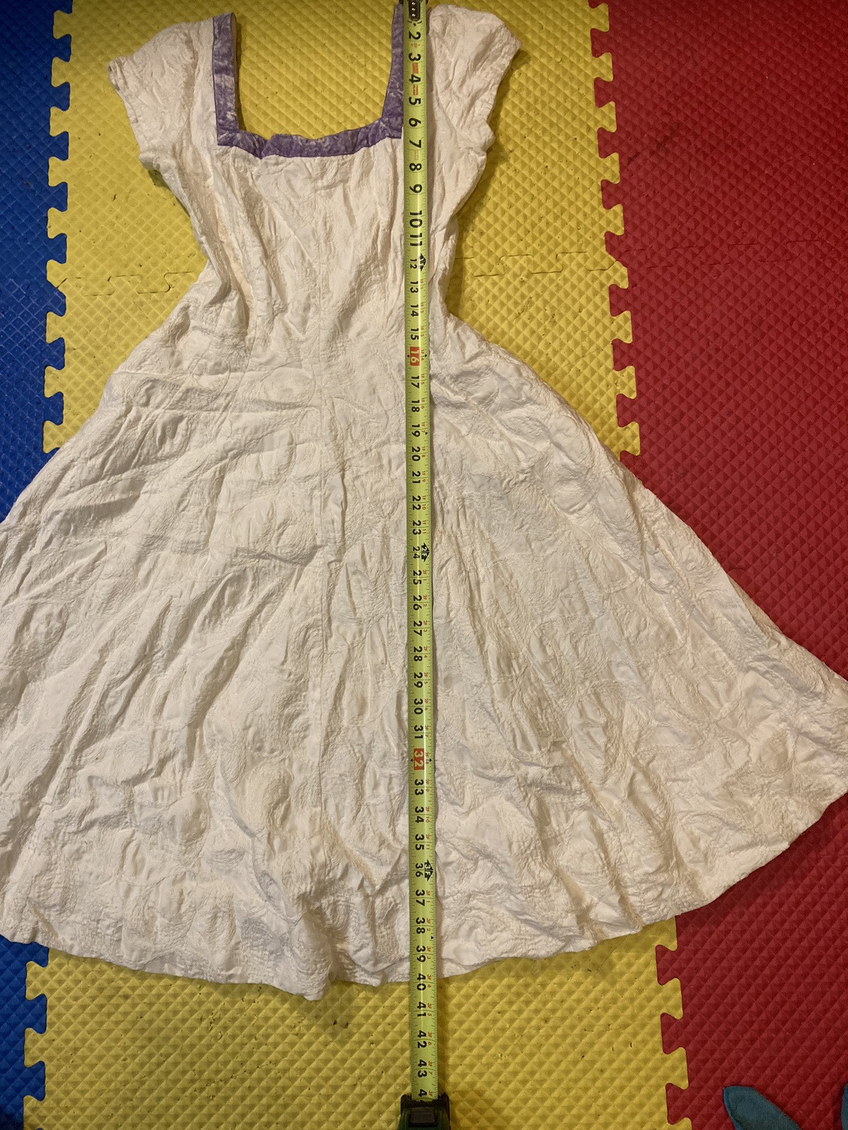 Vintage Jerry Gilden 1950s White Embroidered Linen Spectator Swing Dress USA