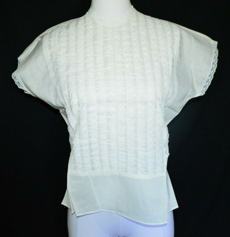 Eclipse Seattle Ivory Poly Blend Lace 1960&rsquo;s Blouse Vintage Top Size 32
