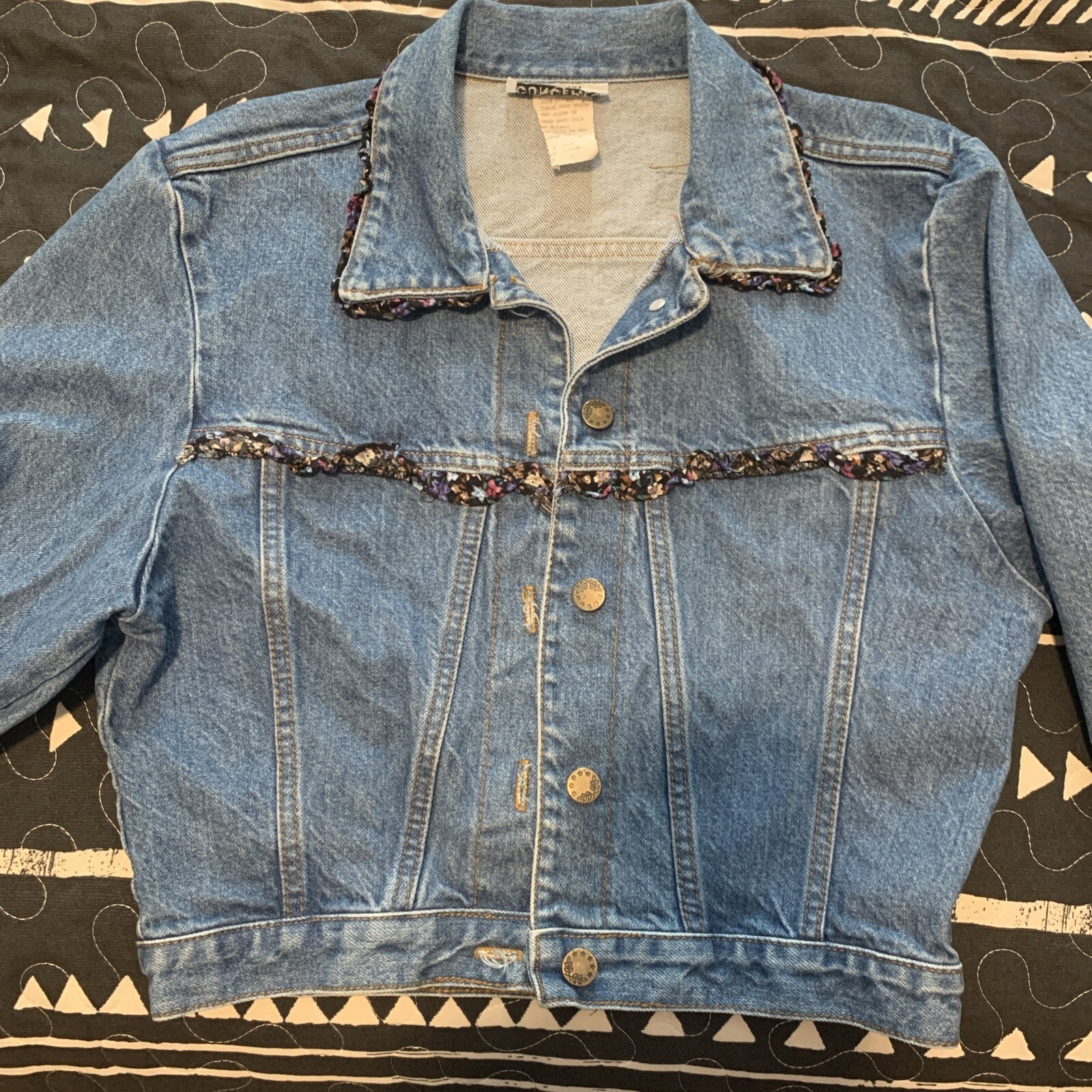 Vintage California Concepts Denim Jacket 80s 90s Romantic Ruffle Trim Crop Sz S