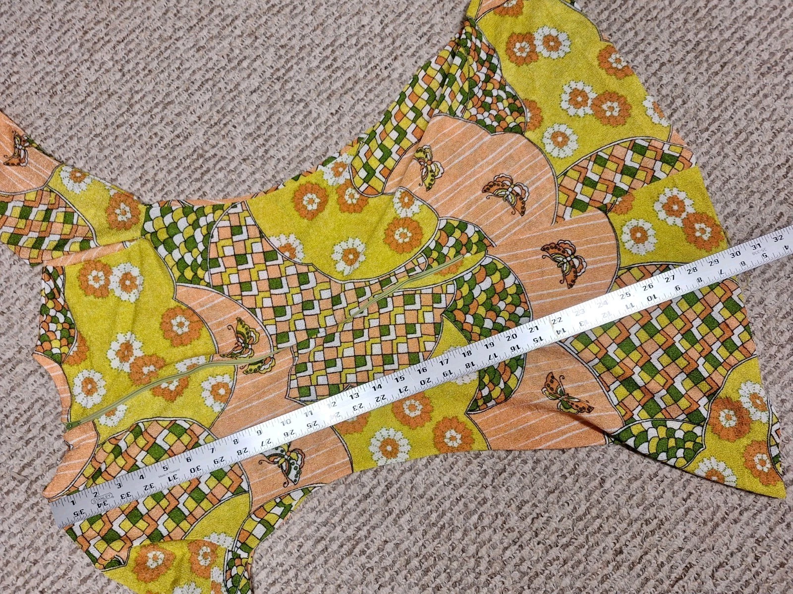 Vintage 60s 70s Psychedelic Flower Floral Butterfly Art Dress MOD Hippie Hippy
