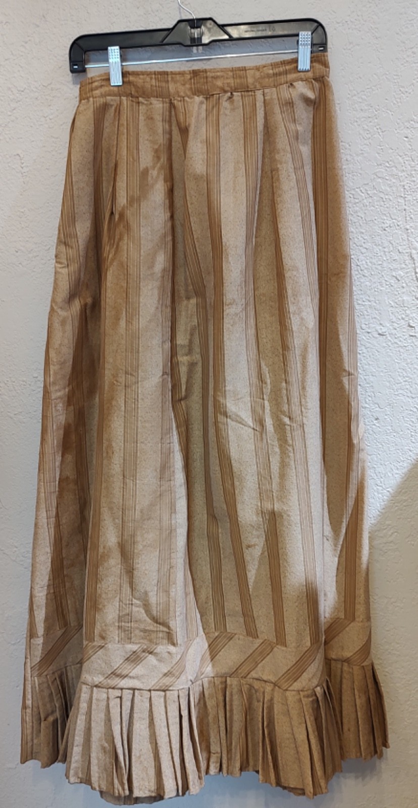 Antique Prairie Dress Camel Tan Striped Walking Skirt & Top metal stays SZ S