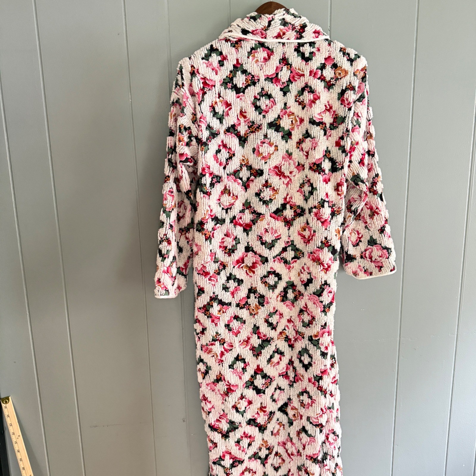 Vtg Stan Herman Herbcraft Chenille Floral Robe Housecoat Pink Rose Cottagecore