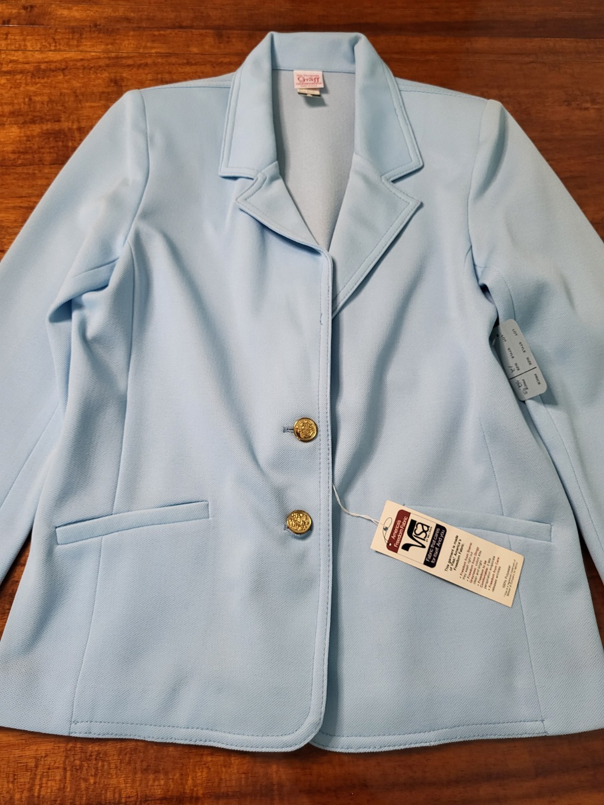 VTG 70s Graff California Blue Polyester 2 Piece Pantsuit Set Size 12 Made In USA