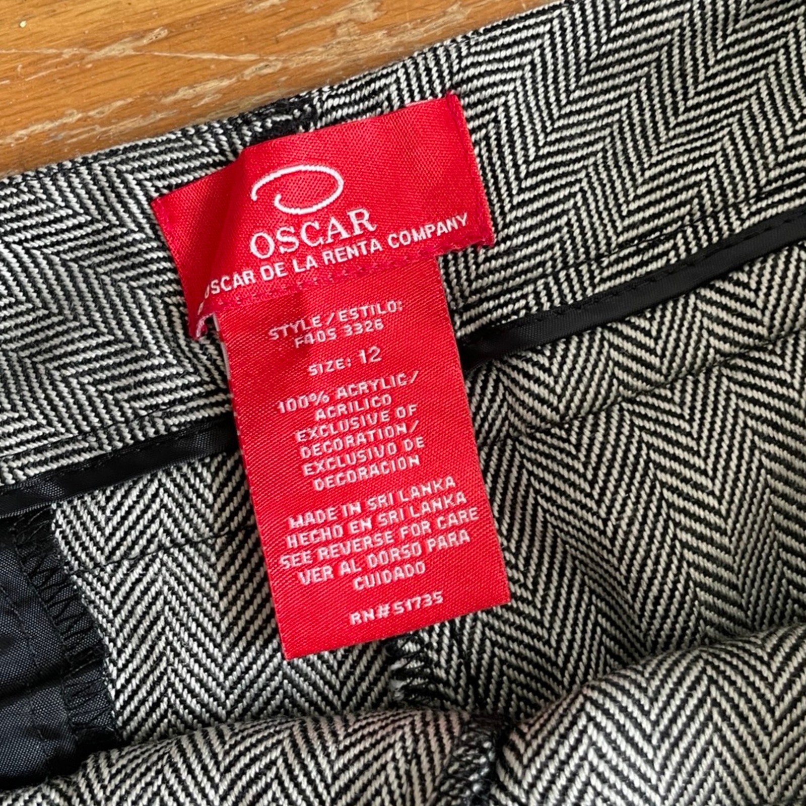 Vintage Herringbone Pants Size Large 33&Prime; Waist 1990s Oscar de la Renta Trousers