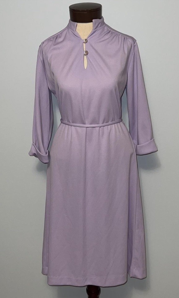 1970s Lady Blair Lavender Knit Dress Small Medium Modest Belted