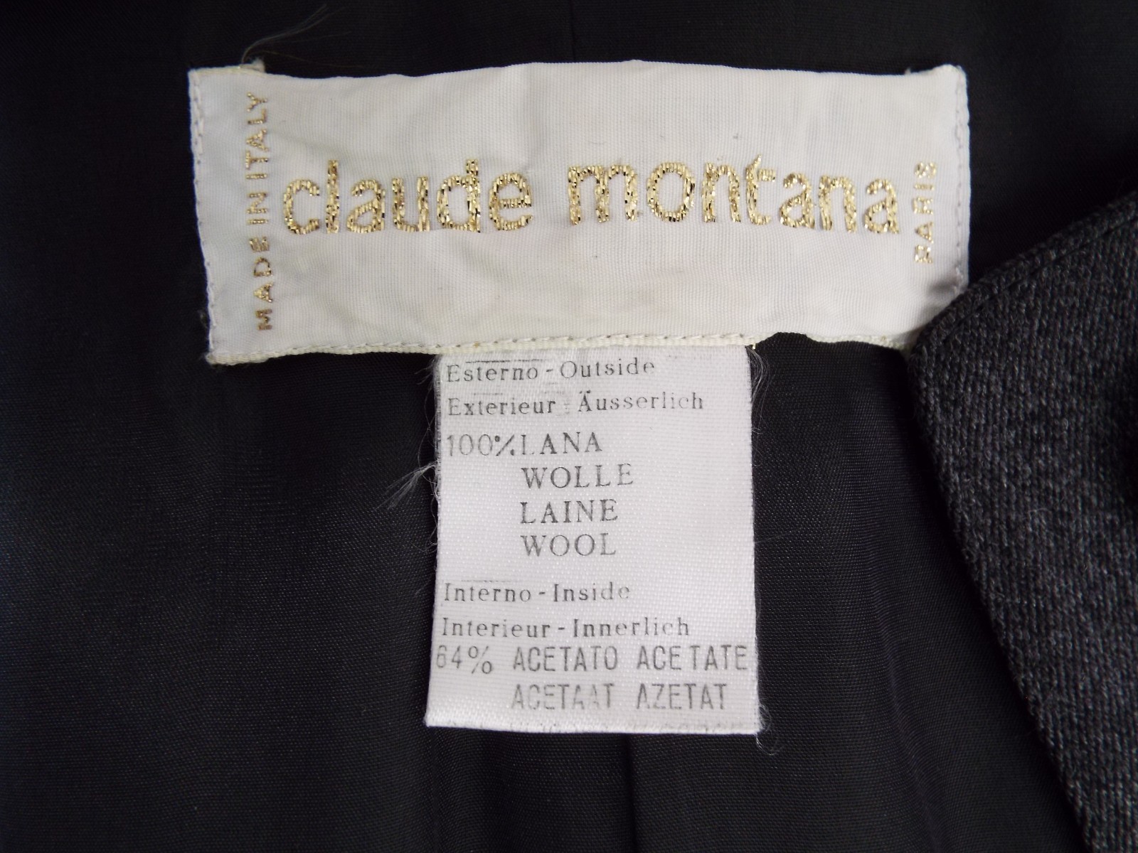 Vintage 1980s Claude Montana Gray Wool Pant Suit Jacket Blazer Shoulder Pads SM