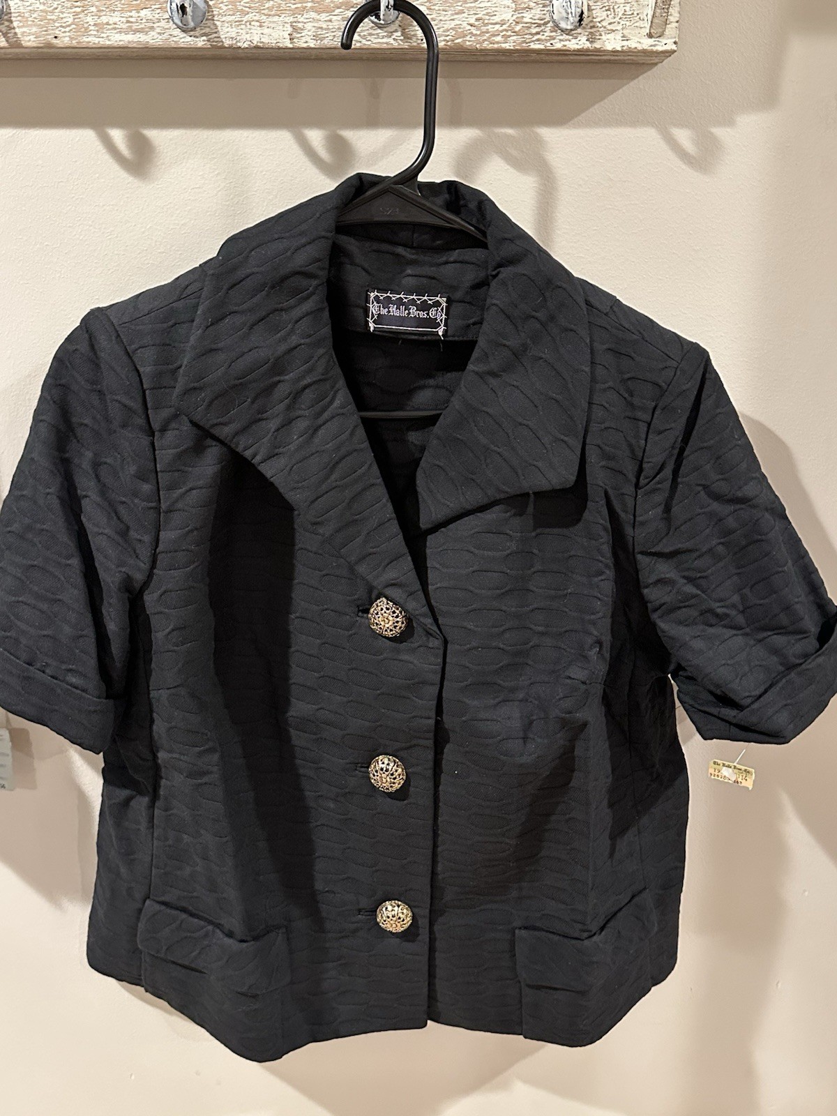 Vintage 60s Black Textured Cotton Blazer – The Halle Bros. – Deadstock Size 14