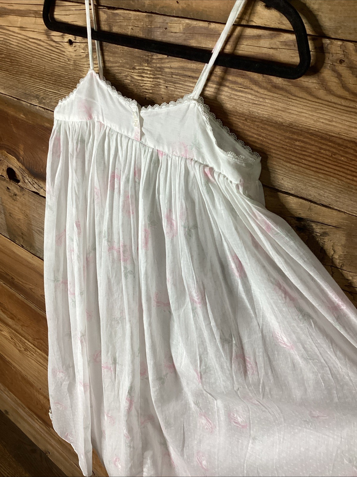 Vtg 85’ Eileen West Queen Anne&rsquo;s Lace Floral Cotton Sleeveless Nightdress PXS