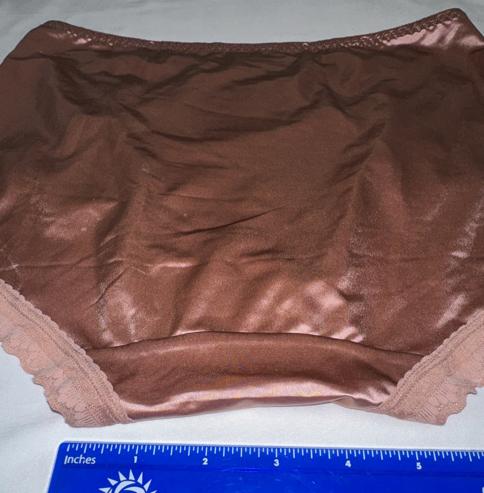 ~Shiny Large Rose Champaign Nylon Lace Blended Panties W/Bows Cotton Gusset New