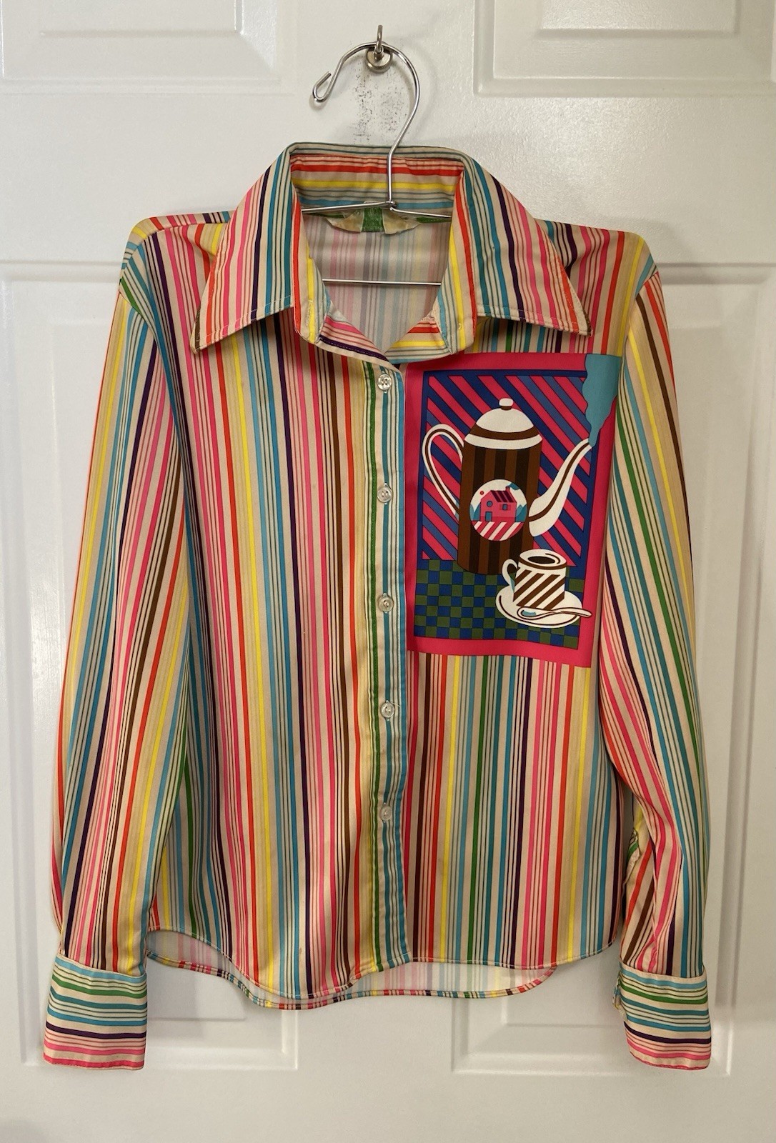 Vintage 1970’s Sears JR Bazaar 100% Polyester Button-Down Coffee/Tea Theme