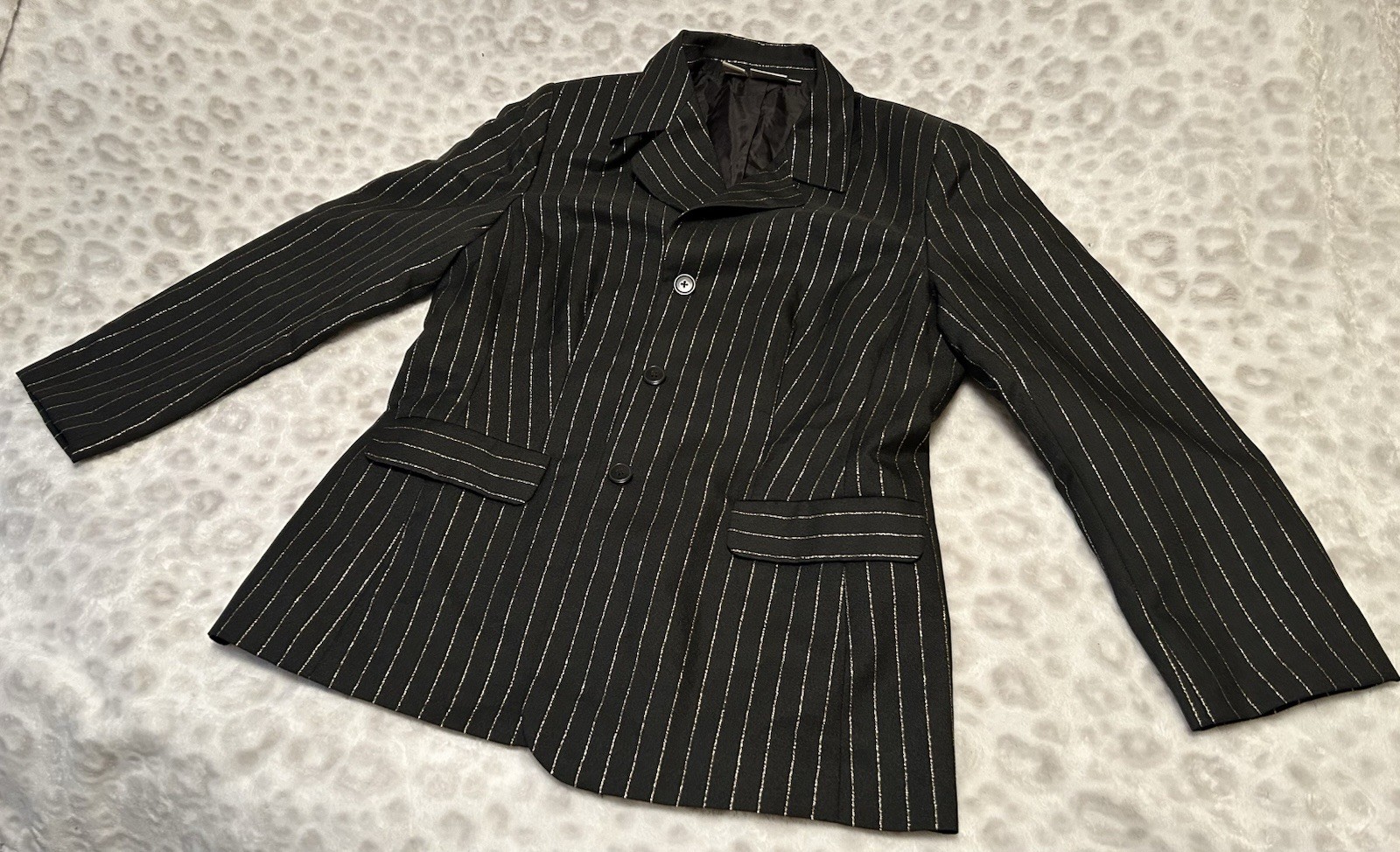 Newport News Vintage Size 14 Women&rsquo;s Blazer Black Gold Metallic Stripe