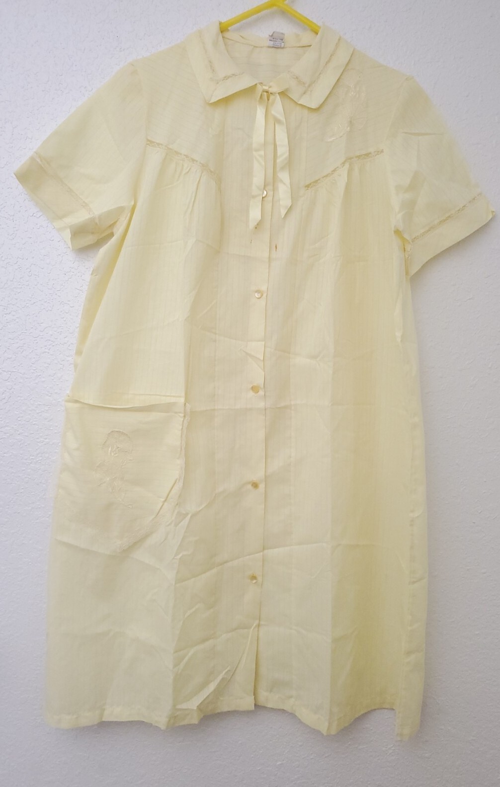 Vintage 60s Texsheen Lingerie Semi Sheer Yellow Robe Nightgown Lace Trim Size 34