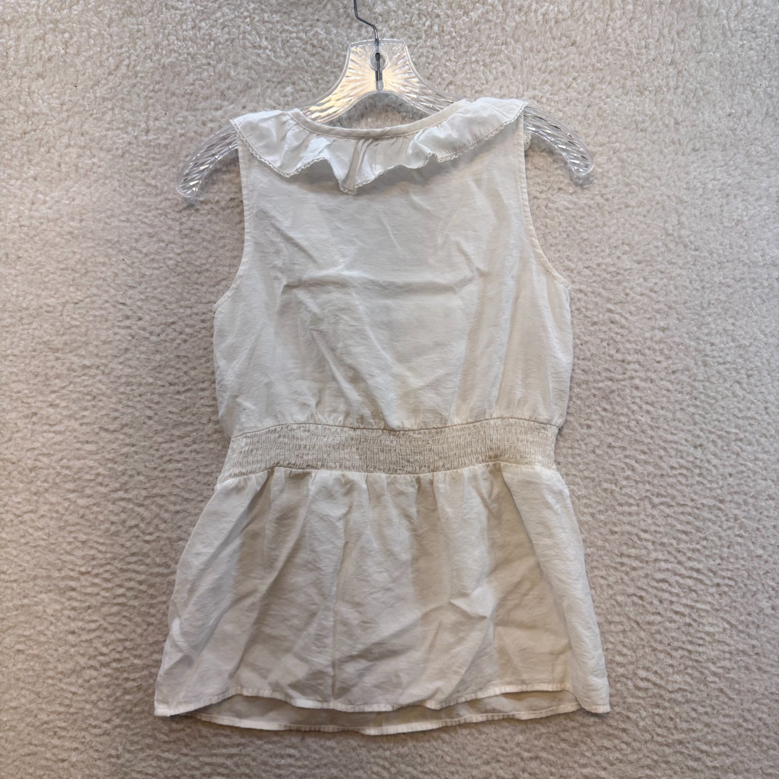 Y2K Vintage Top Blouse Medium White Ruffle Sleeveless Wrap Coquette Boho Fairy