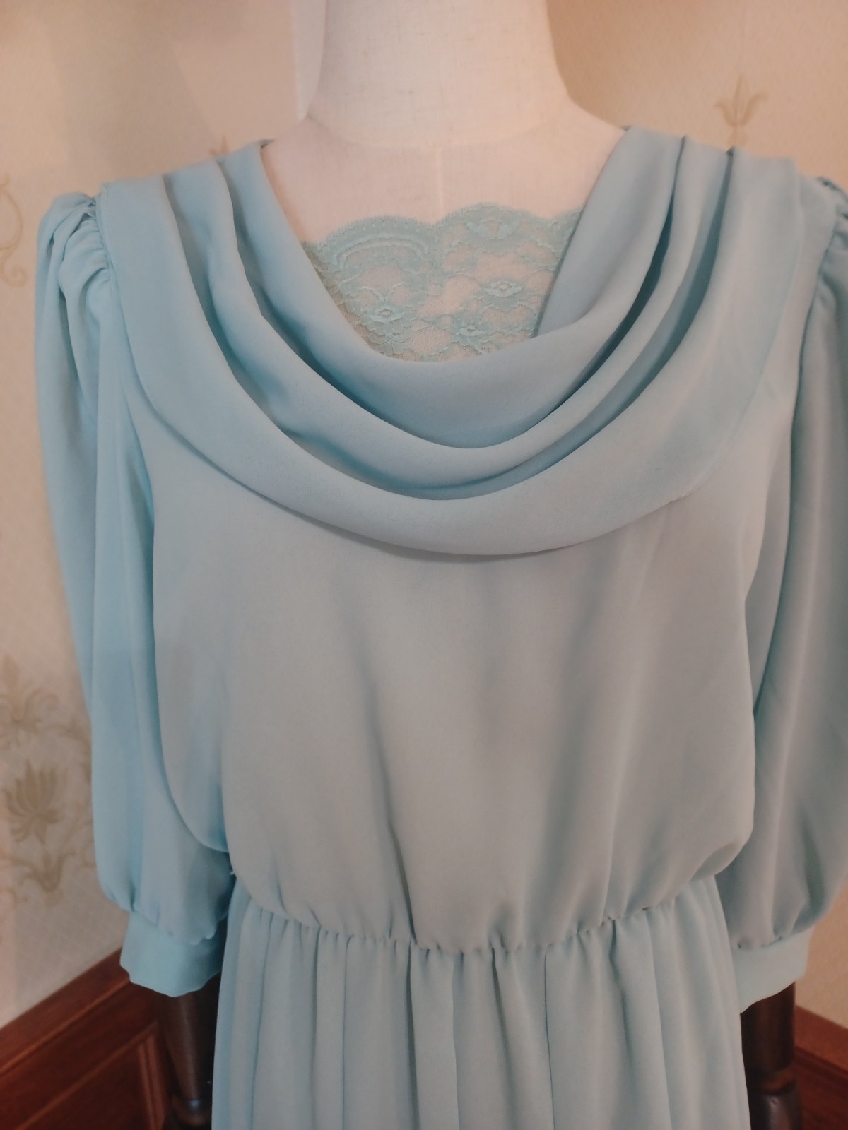 Vintage 1980s Sheer Pastel Aqua Bobby&rsquo;s Girl Romantic Coquette Dress