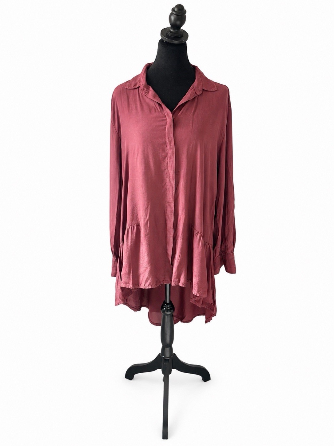 Made in Italy Large Satin Shirt Dress Mauve Pink Oversized Tunic Long Sleeve