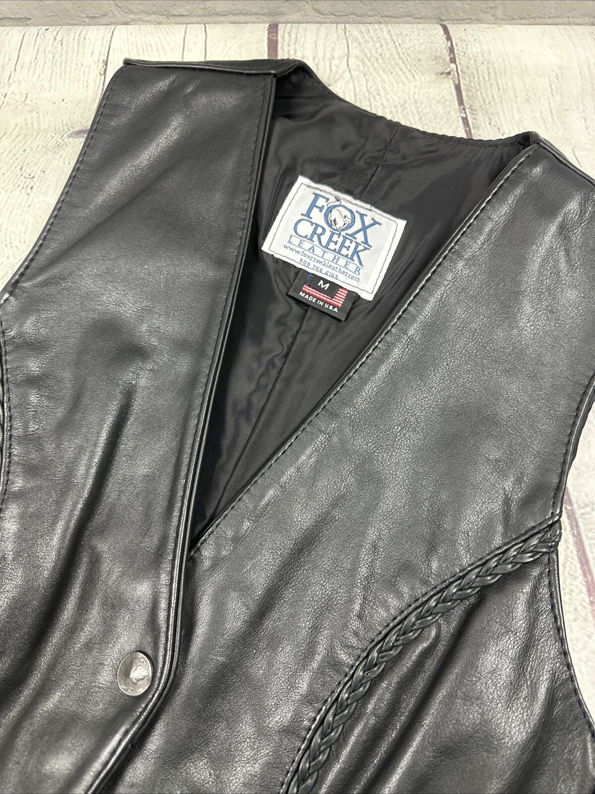 Vintage Fox Creek Leather Vest Womens Medium Adjustable Laceup Side Biker Moto