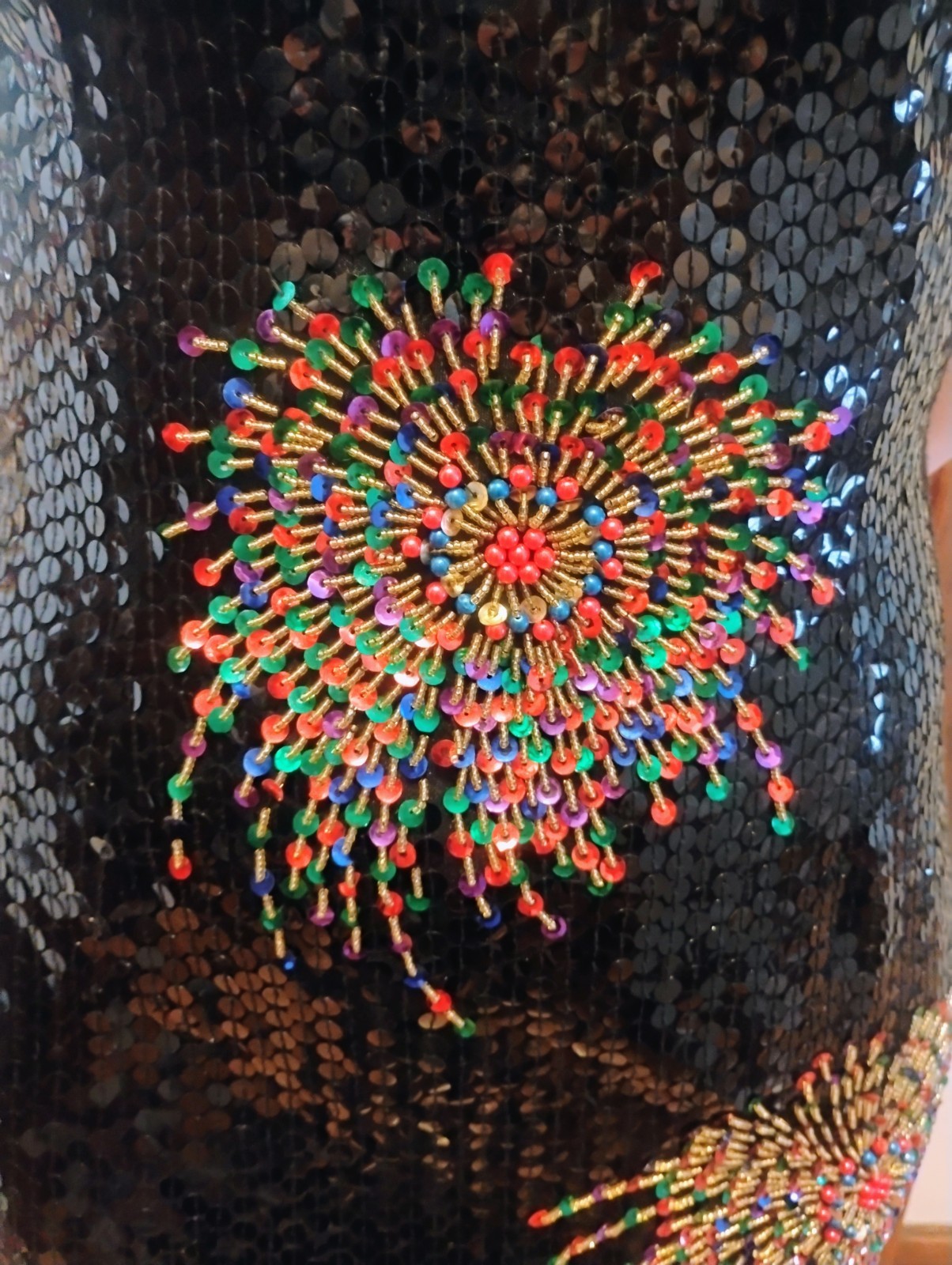 Vintage Nadine beaded sequin FIREWORKS Sleeveless party cocktail dress Medium