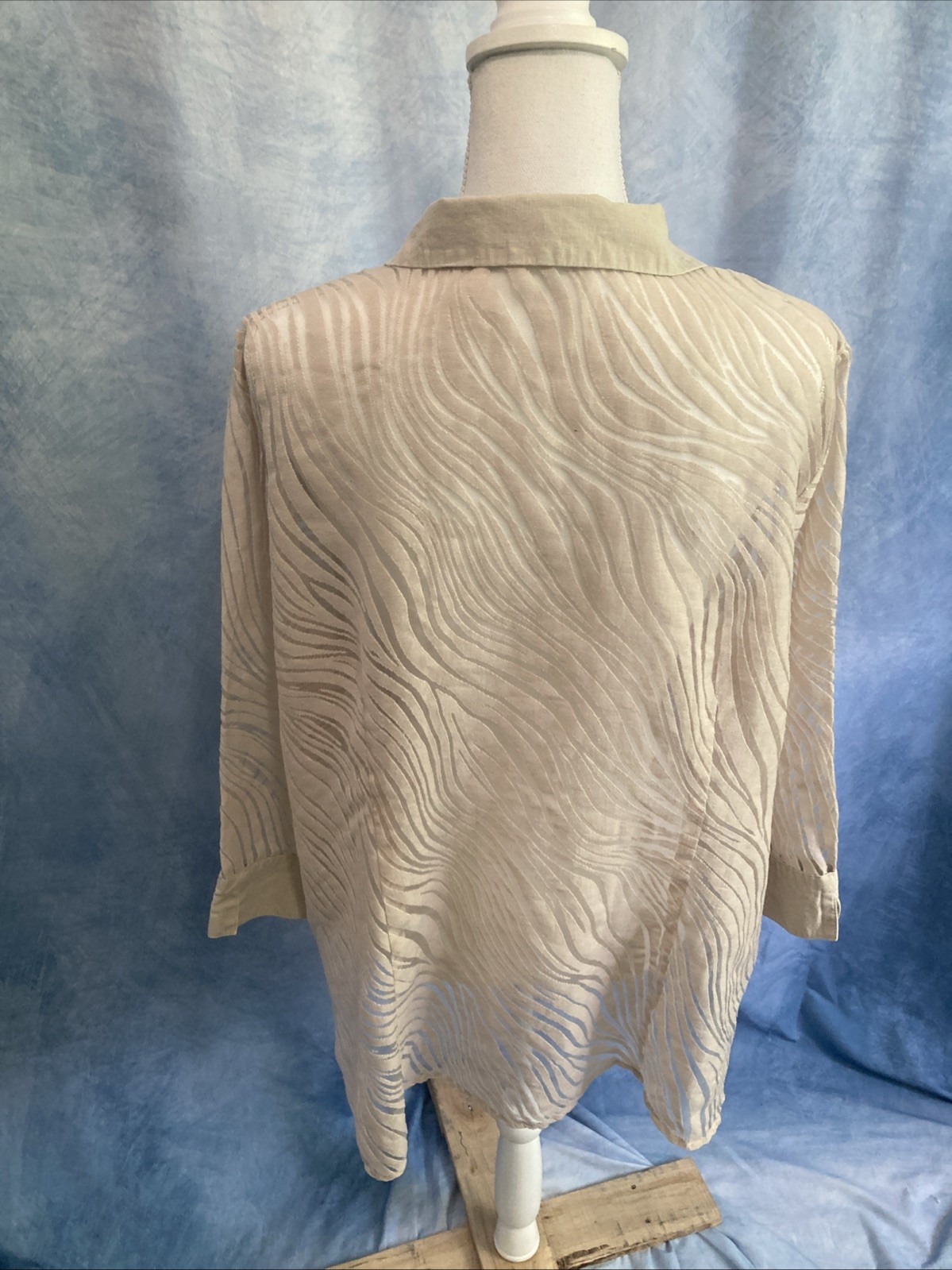 Vtg Y2K Sheer Zebra Burnout Shirt Blouse Beige Tan Tunic Plus Size 2X Unbranded