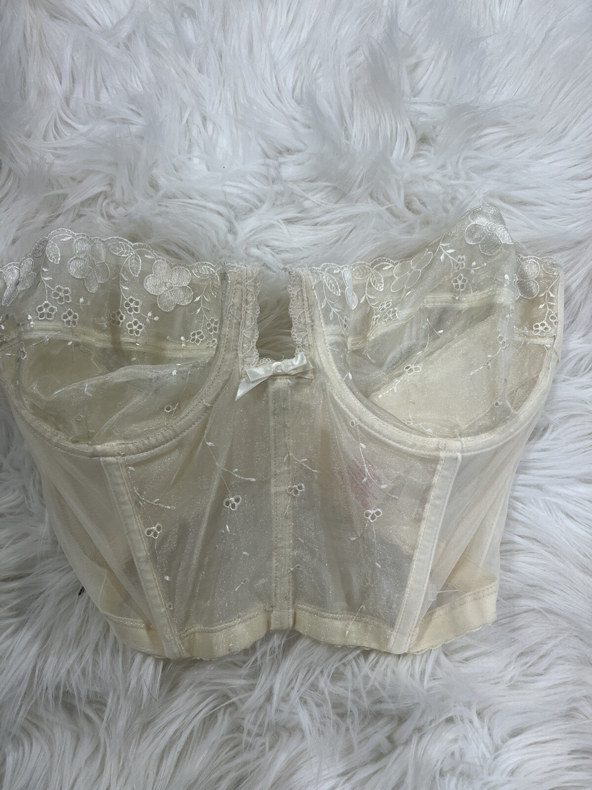 Sexy Ivory White Sheer Lace Corset 36d Bustier Vtg Lady Marlene Underwire Bra