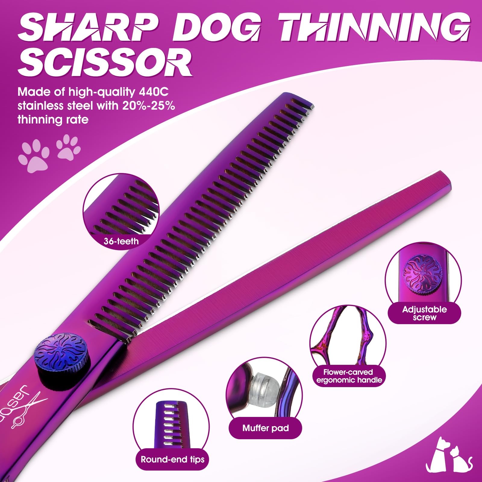 JASON Dog Grooming Scissors Set – Pro 6 in 1 Dog Shears Kit – 6.5&Prime; Thinning