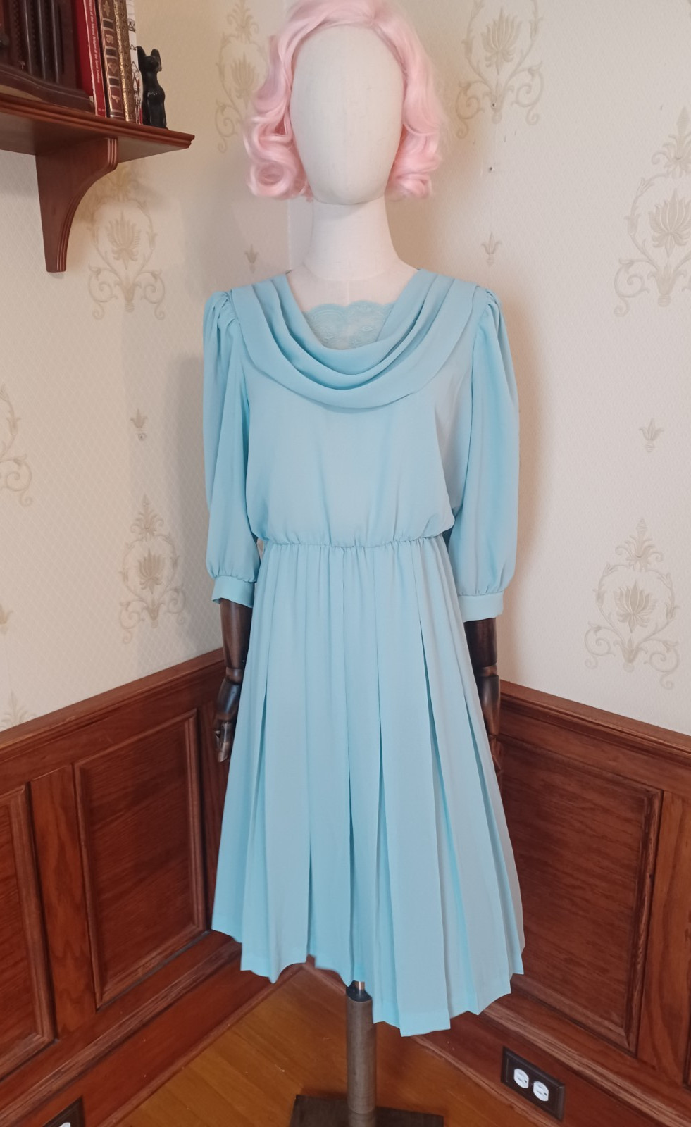 Vintage 1980s Sheer Pastel Aqua Bobby&rsquo;s Girl Romantic Coquette Dress