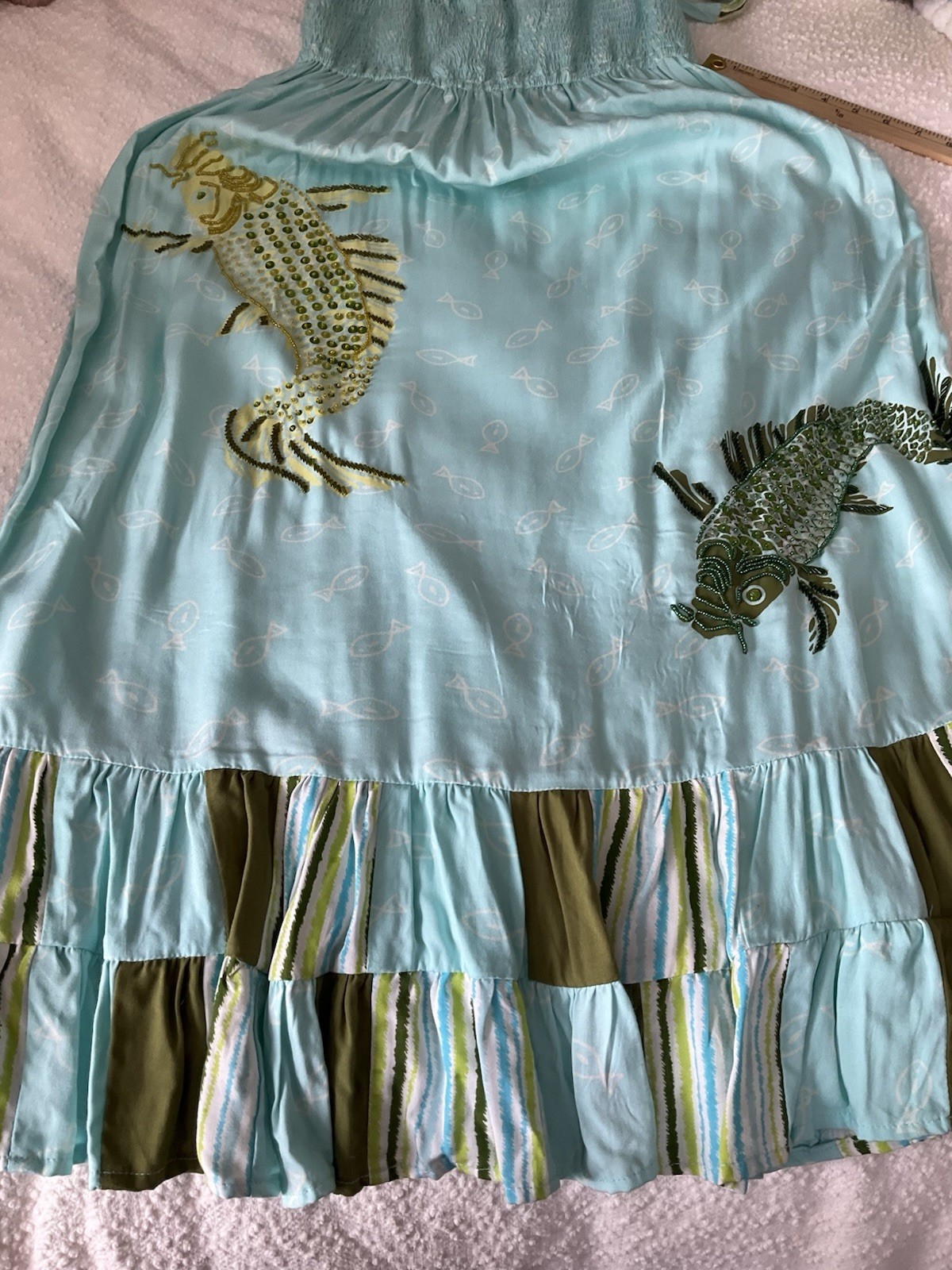 80s Vintage Artisan Sundress By Usindo, Indonesia, M, Green/Blue, Sequin Details