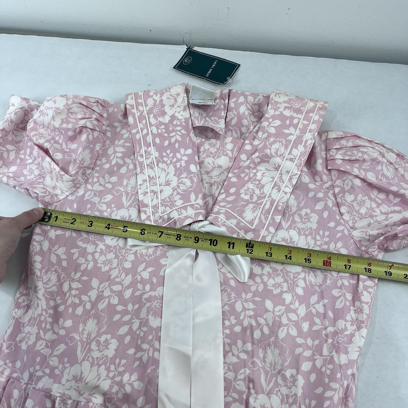 Vintage 80s LAURA ASHLEY NEW Dress Pink Floral Sailor Puff Sleeve 12