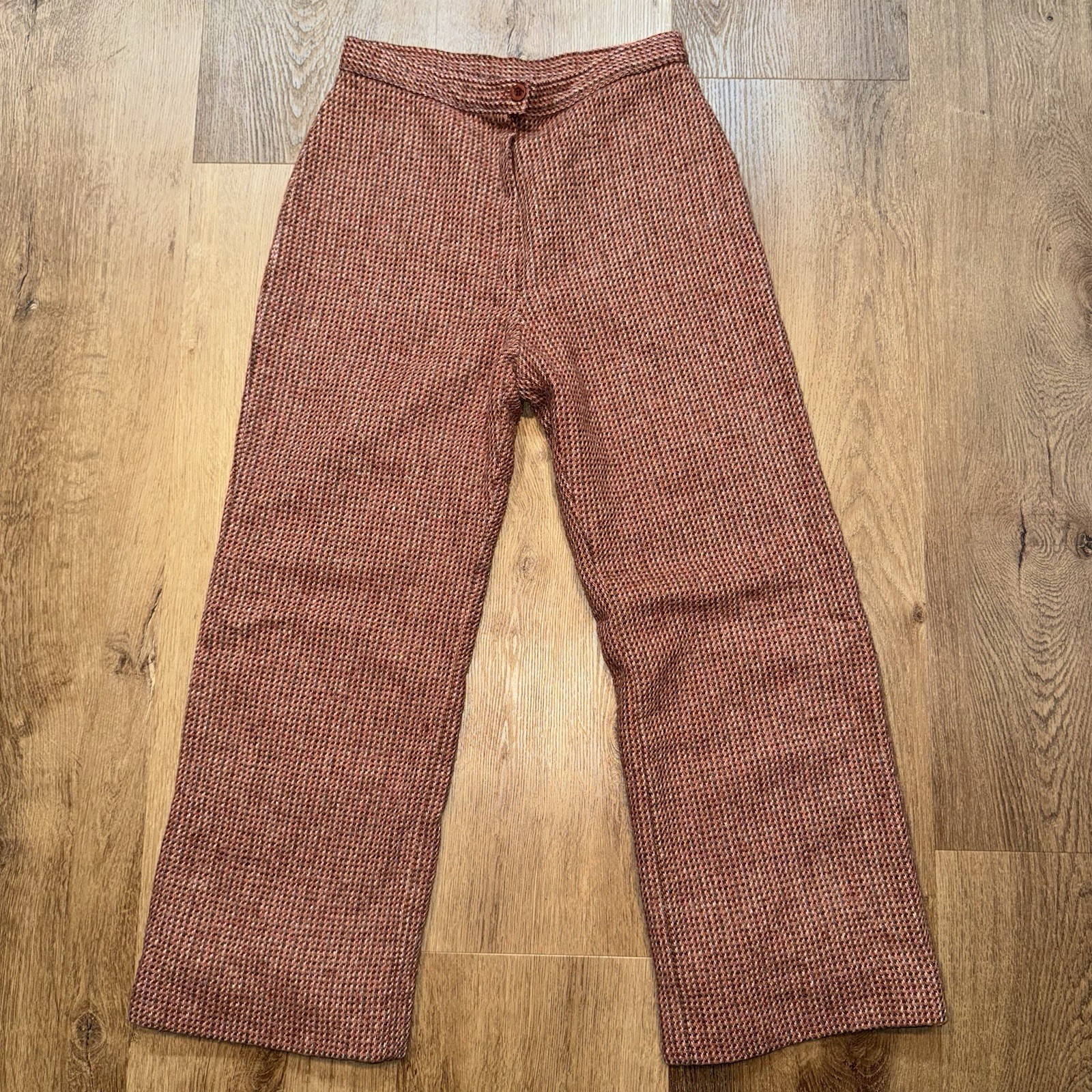 Vtg 60s 70s Bell Bottom Pants Womens 12 Wool Flare Leg White Stag Disco 27 x 25