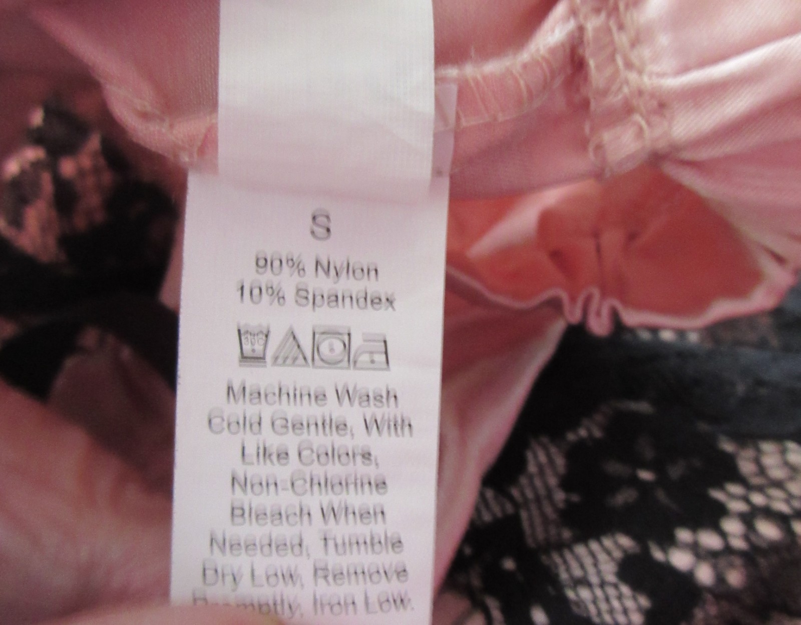 BLACK LACE PINK SATIN SEXY hi wide tap panty sleep shorts slippery poly sz S