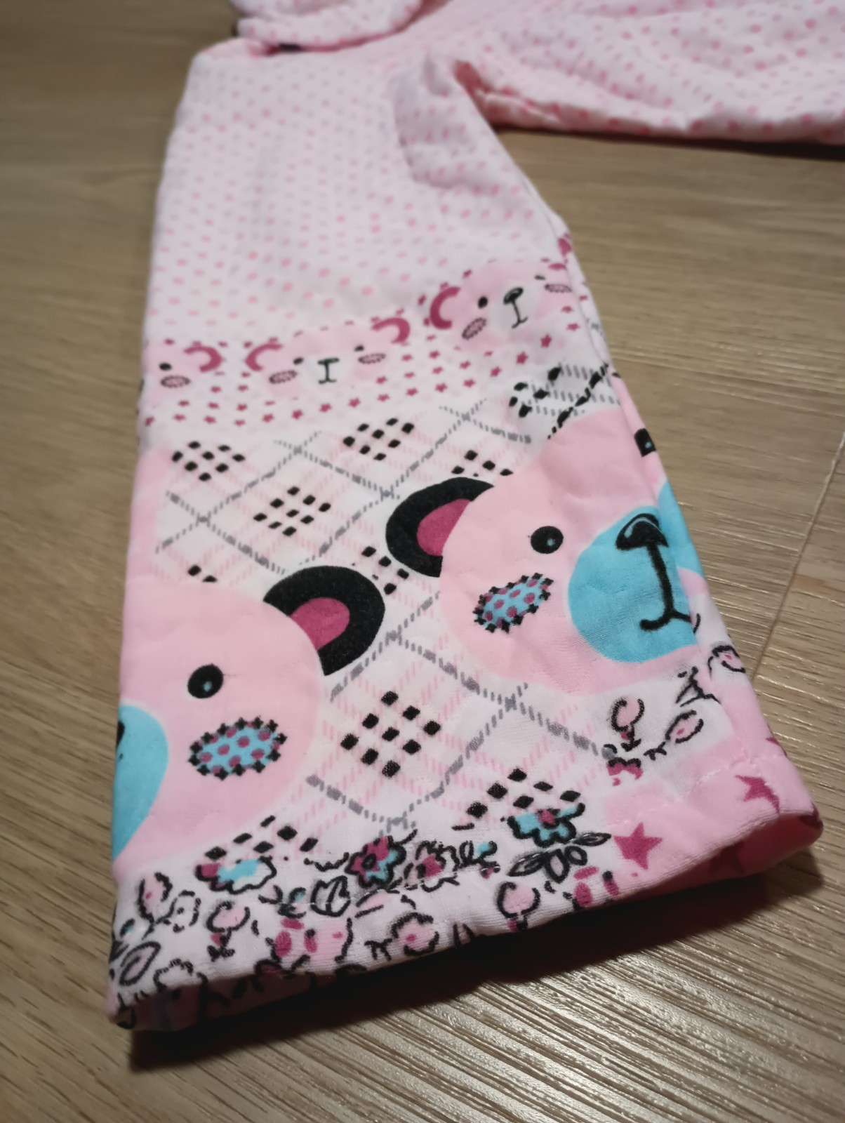 Vtg Quilted Teddy Bear Multi Print Peter Pan Collar Nursery Warm Jacket pink M L