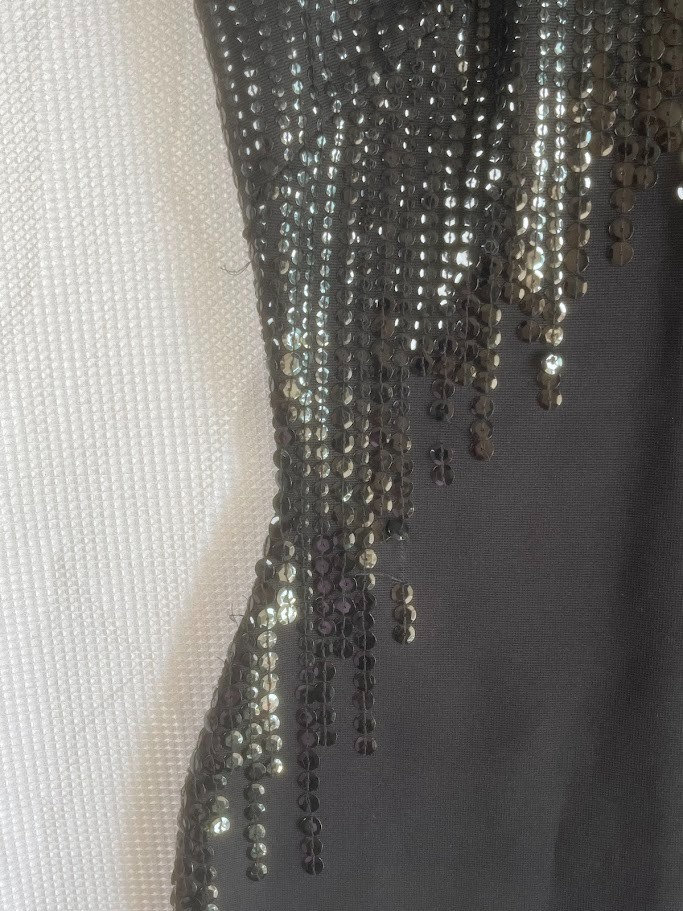 Vintage Black Beaded Sequin Illusion Elegant Evening Gown Women&rsquo;s Dress