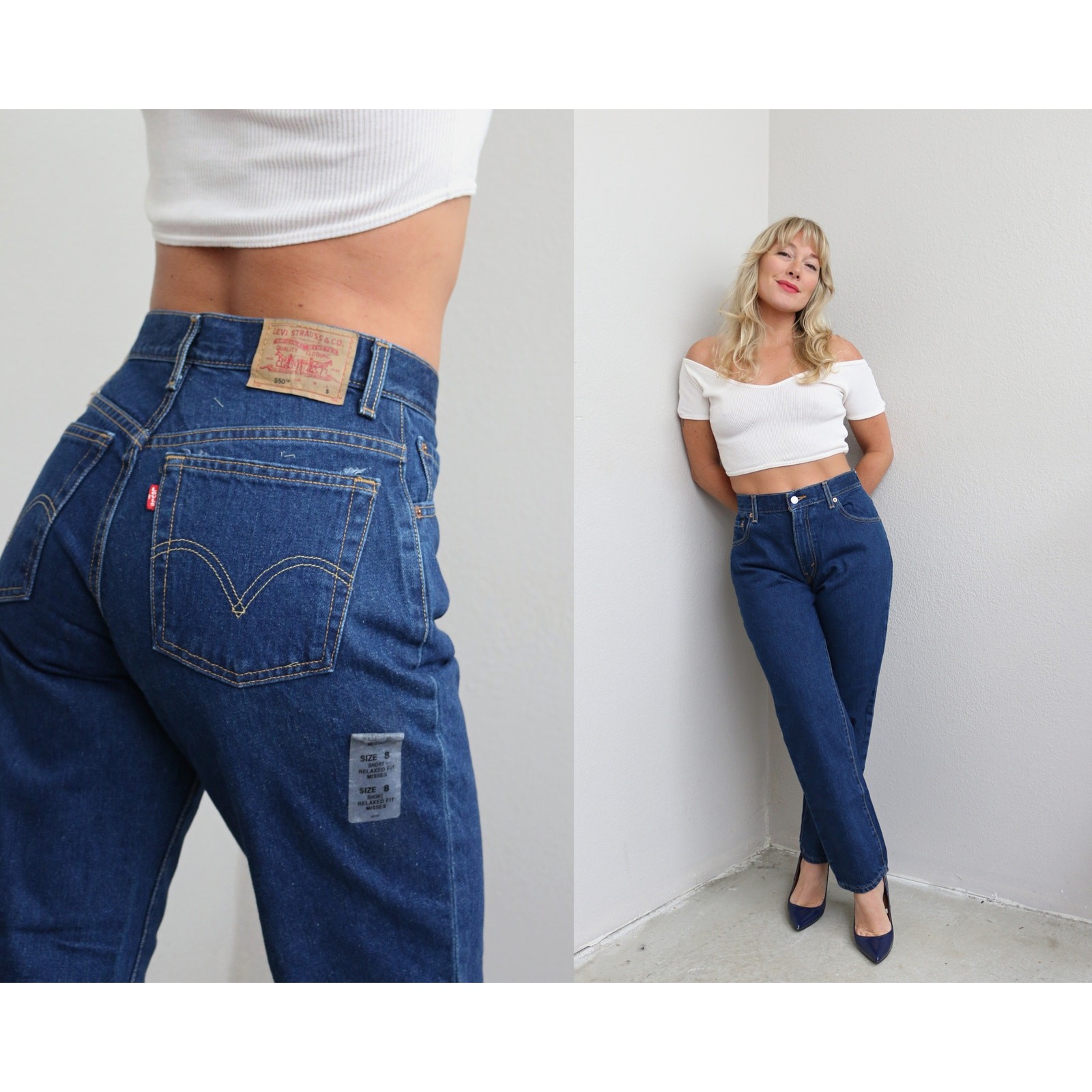 2000&rsquo;s Vintage Deadstock Levi&rsquo;s 550 Misses Dark Blue Jeans Womens 28&Prime; 29&Prime; Waist