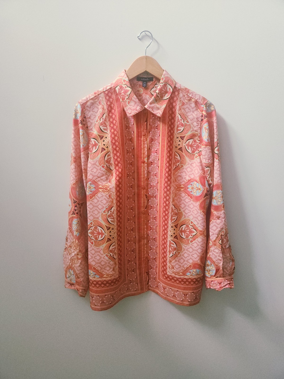 Rafaella Paisley Print Button Up Blouse Womens Large Convertible Long Sleeve