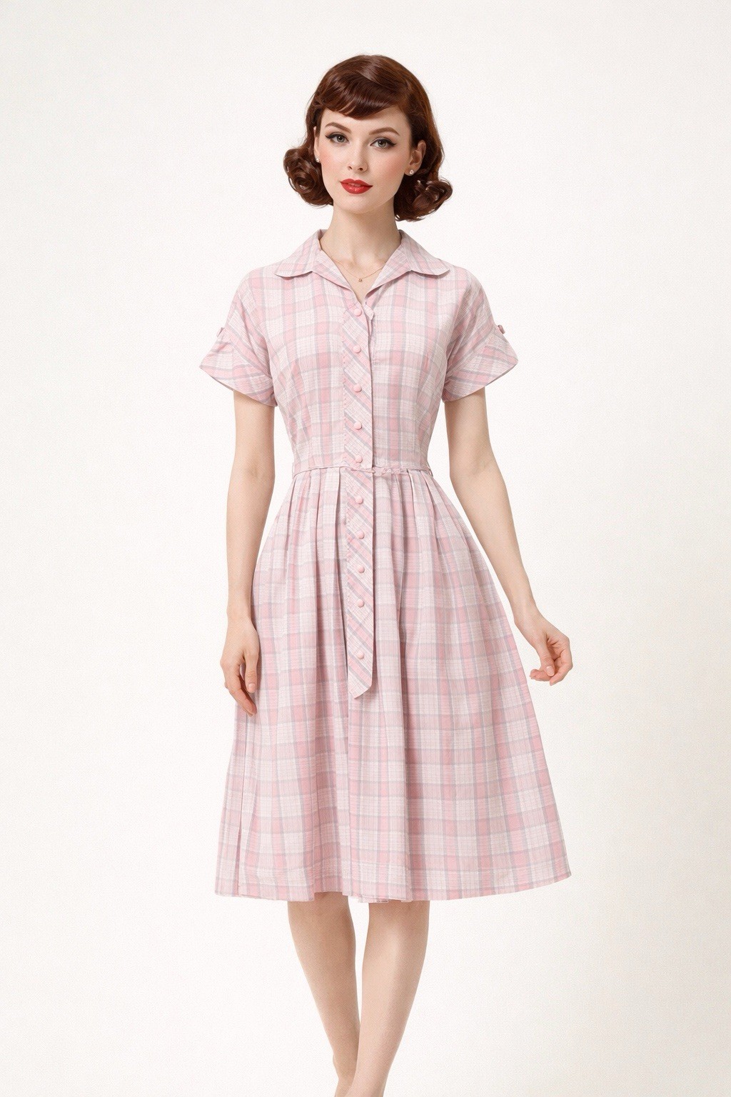 Vintage Adele Fashions Plaid Day Dress Small Pink 50s Retro Cottage Feminine
