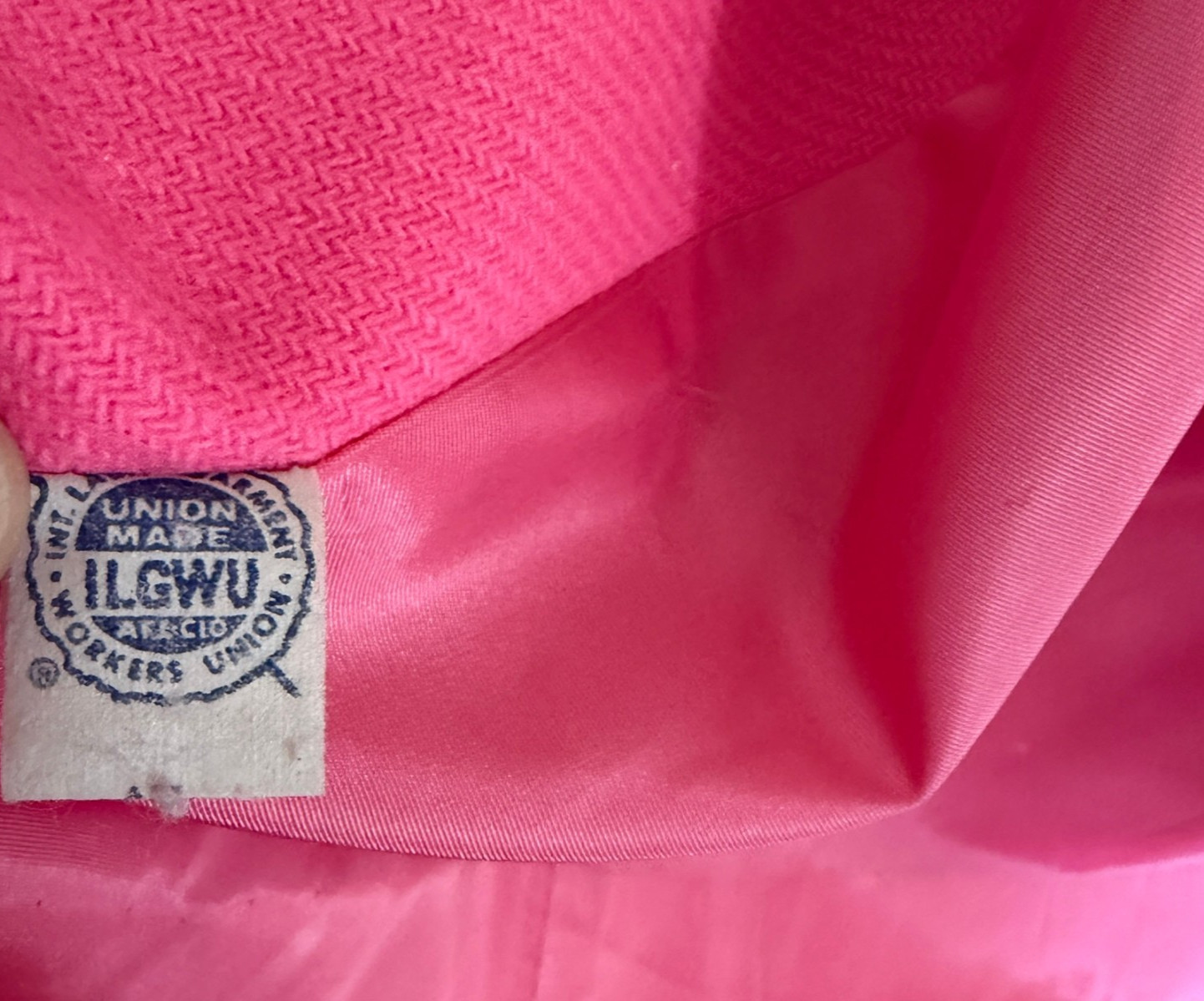 Vintage 1960s Mod Swing Jacket Hot Pink Chevron Twill ILGWU Union Made Coat Sz S
