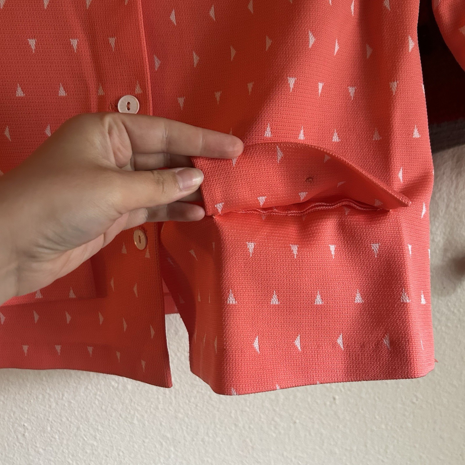 Vintage 70’s NPC Fashions Dagger Collar Triangle Salmon Orange Shirt Shacket M
