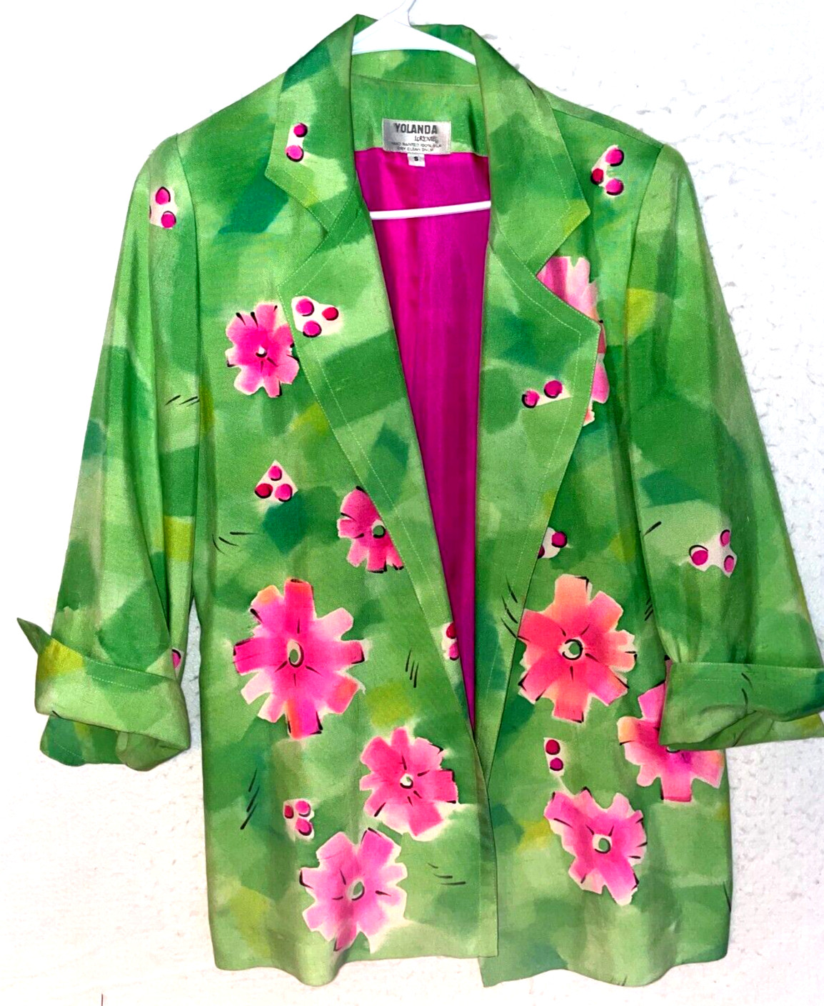 Yolanda Lorente Hand Painted 100% Silk Blazer Vibrant Art To Wear Women&rsquo;s Floral