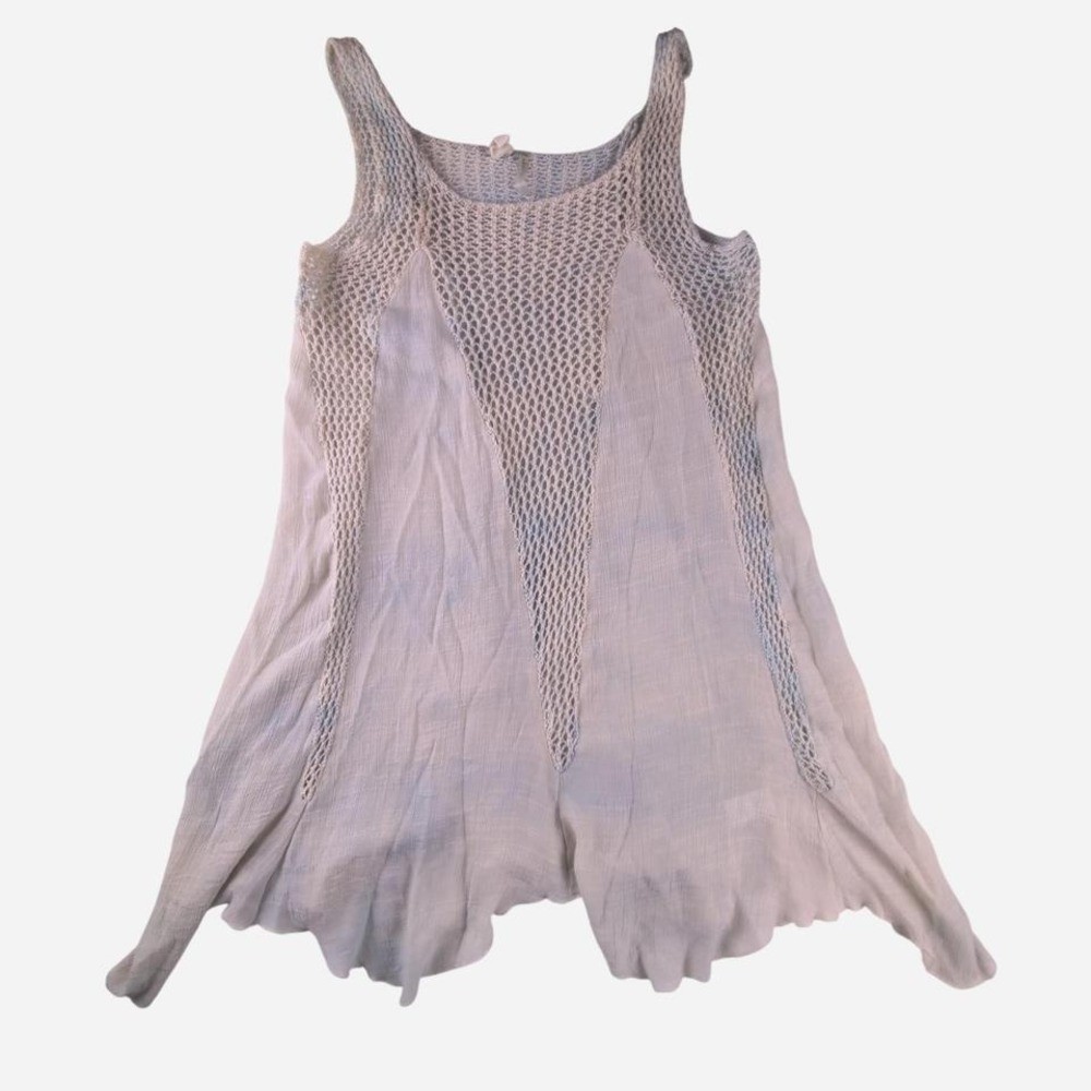 Ethereal Fairycore Crochet Gauze Dress Sleeveless Cream Pale Blue Ombre Size XS