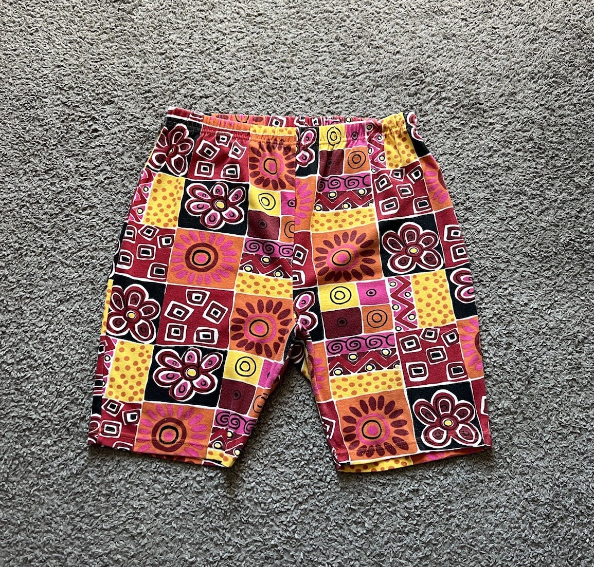 Vintage 90s Y2K Biker Shorts 20W Womens Orange Abstract Geometric Colorful Retro